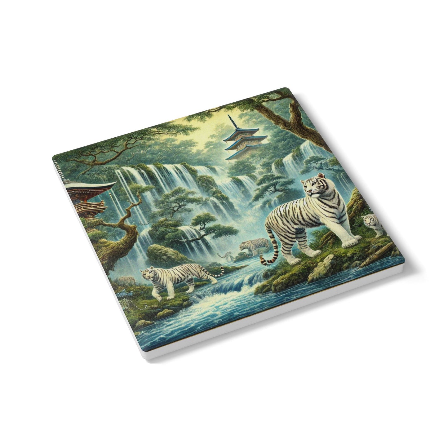 Serene Tiger Ceramic Coaster Set, Animal Decor, Nature Lover Gift, Home Bar Accessories, Unique Drinkware