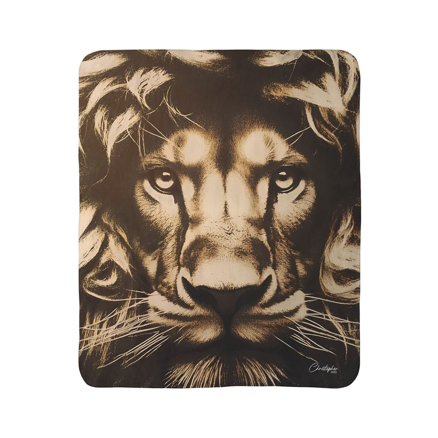 Laser Engraved Original Art Lion Print Fleece Sherpa Blanket, Cozy Lion Throw Blanket, Gift for Animal Lovers, Home Decor, Winter Warmth, Safari Style, Bed and Sofa
