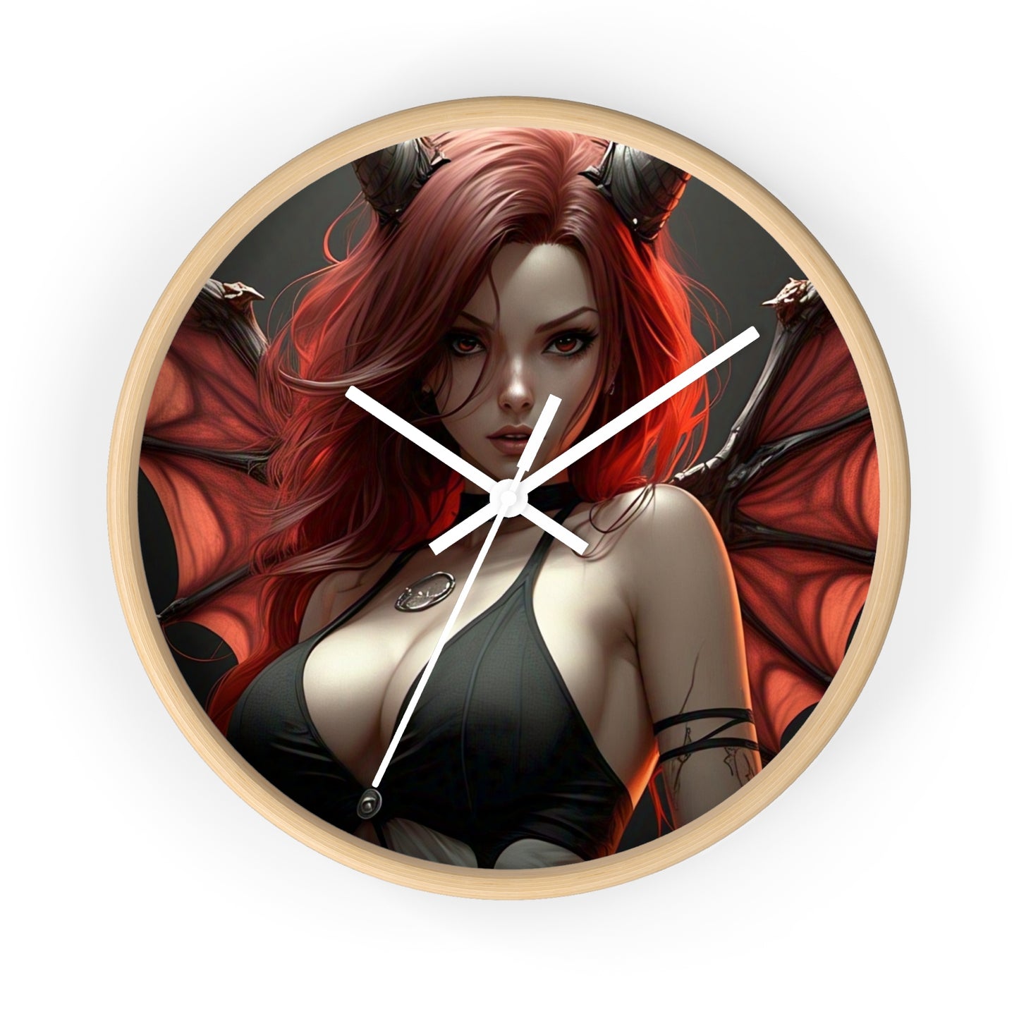 Gothic Fantasy Wall Clock, Unique Home Decor, Dark Aesthetic Clock, Red Haired Art, Gift for Collectors, Halloween Decoration