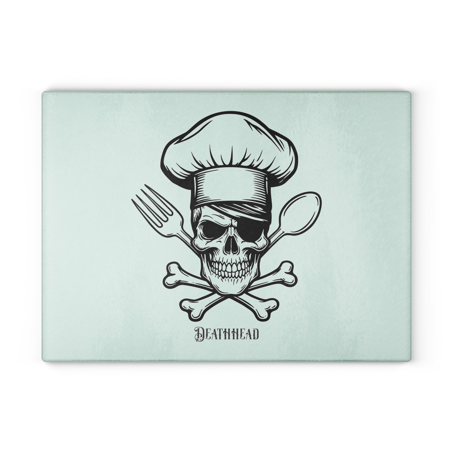 Skull Chef Glass Cutting Board - Edgy Kitchen Decor for Halloween & Culinary Enthusiasts