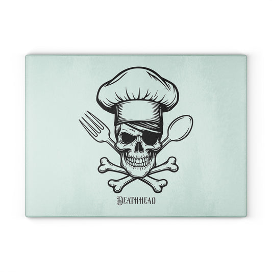 Skull Chef Glass Cutting Board - Edgy Kitchen Decor for Halloween & Culinary Enthusiasts