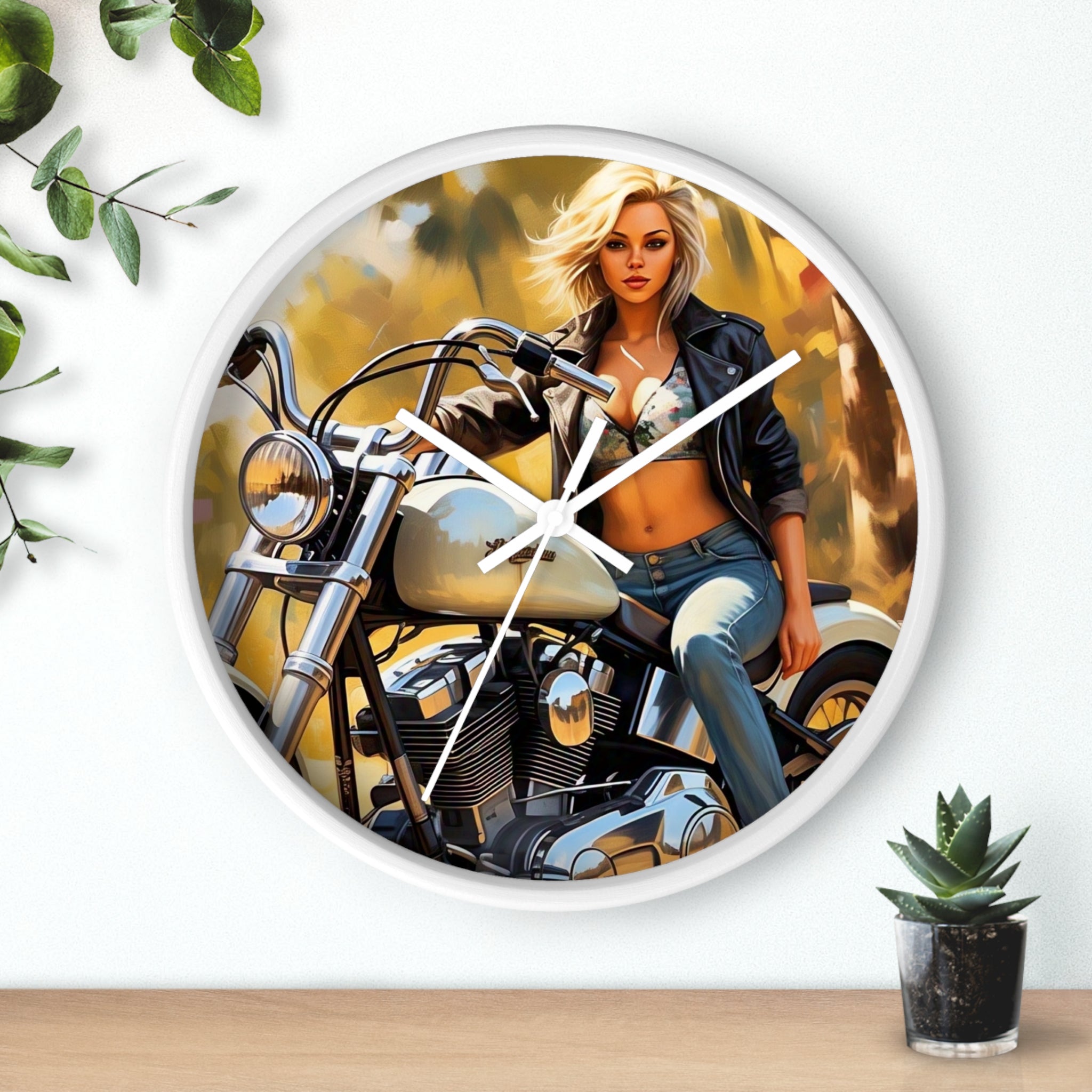 Vintage Biker Girl Wall Clock - Retro Motorcycle Decor, Gift for Bikers, Home Office Decoration, Harley Davidson Style