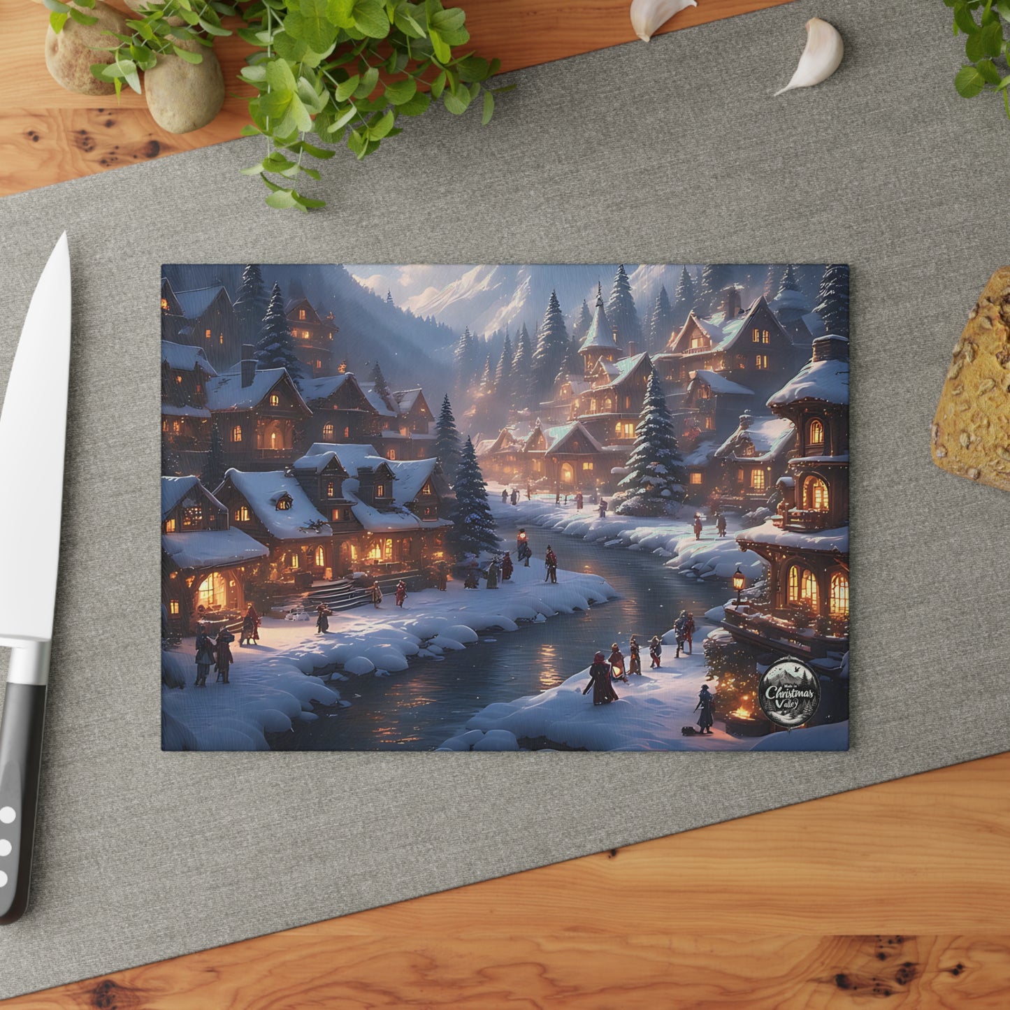 Winter Wonderland Glass Cutting Board | Holiday Kitchen Decor, Christmas Gift, Hostess Present, Unique Serving Surface, Cooking Accessories