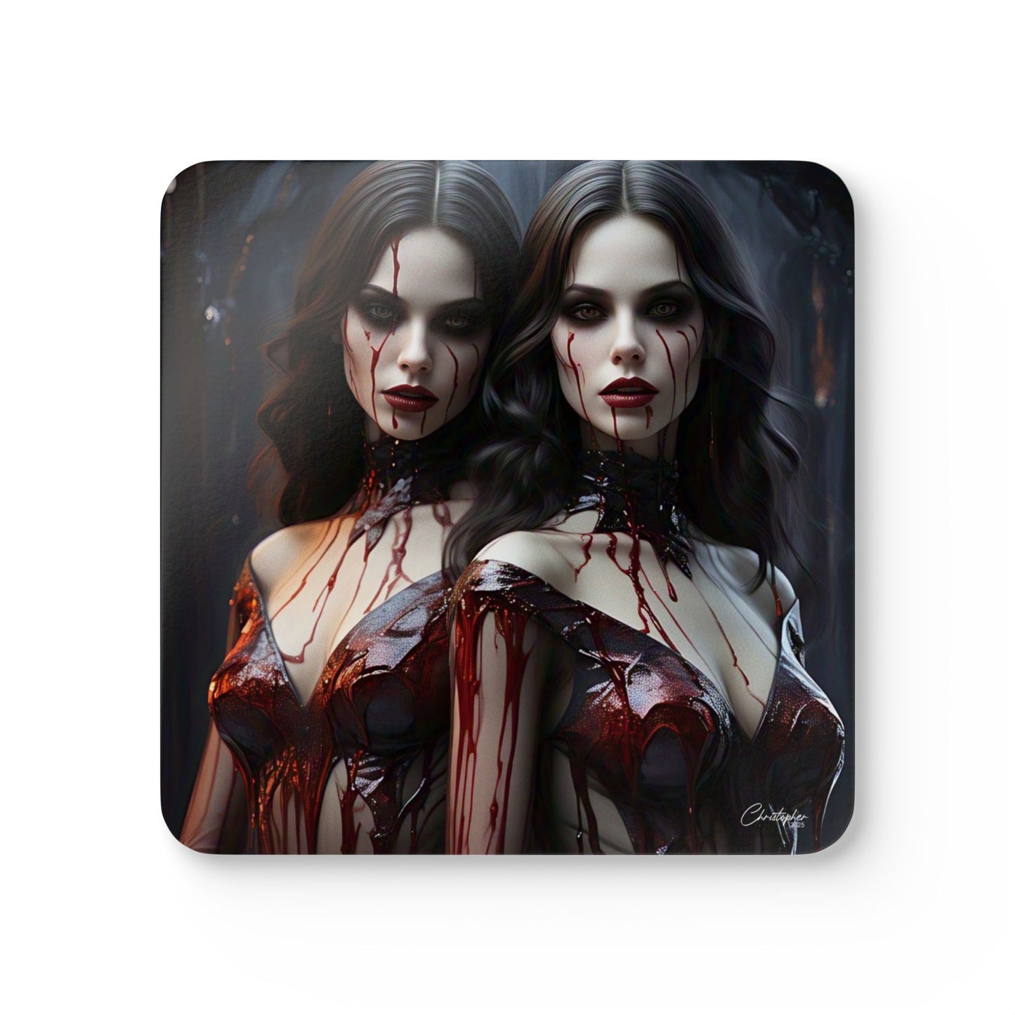 Chilling Gothic Coaster Set, Horror Decor, Spooky Home Accessories, Halloween Gift, Unique Barware, Vampire Art Coasters