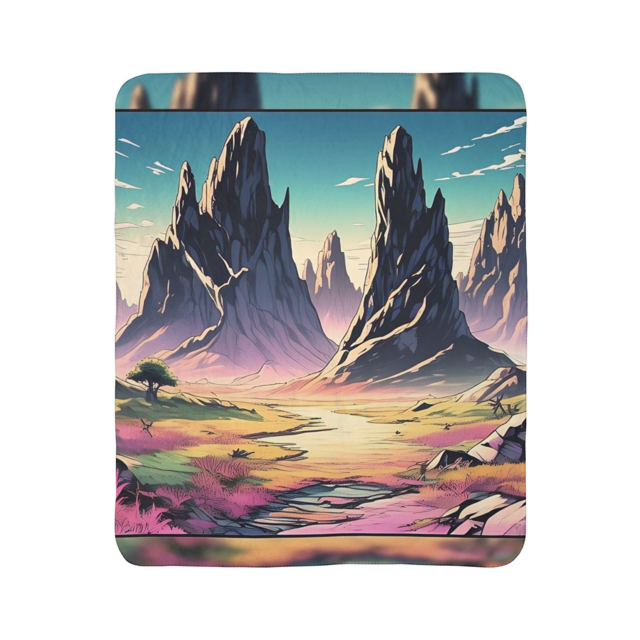 Serene Landscape Fleece Sherpa Blanket - Cozy Home Decor, Ideal for Camping, Picnics, and Gifts, Perfect for Relaxation