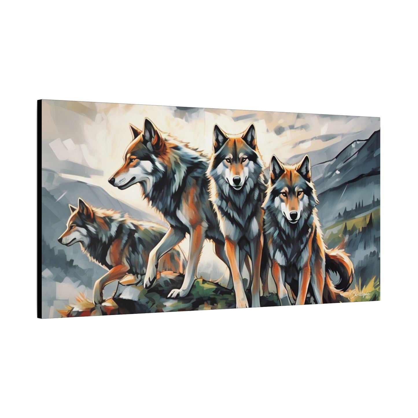 Wolf Family Matte Canvas Art, Home Decor, Animal Lovers Gift, Nature Wall Art, Wildlife Art Print, Outdoor Enthusiasts Decor