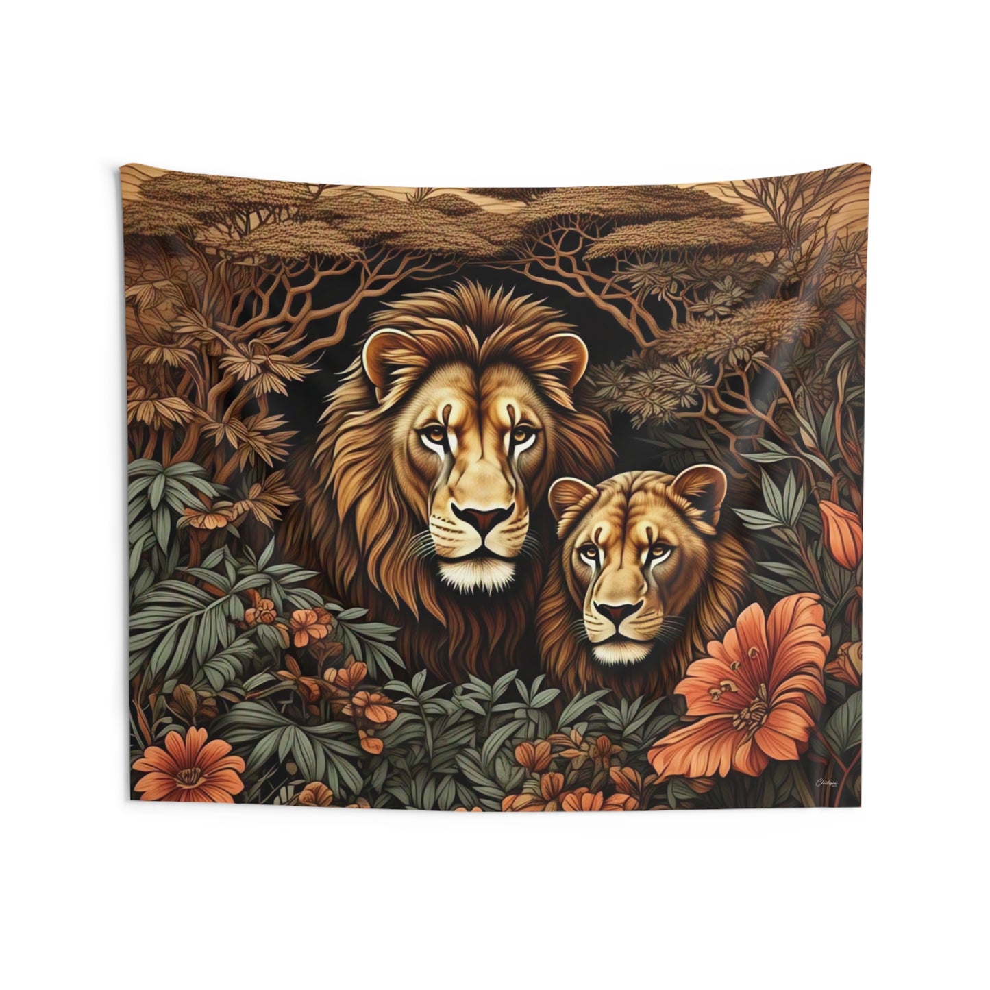 Majestic Lion Couple Wall Tapestry, Animal Art Decor, Bohemian Wall Hanging, Jungle Themed Bedroom, Nature Inspired Gift