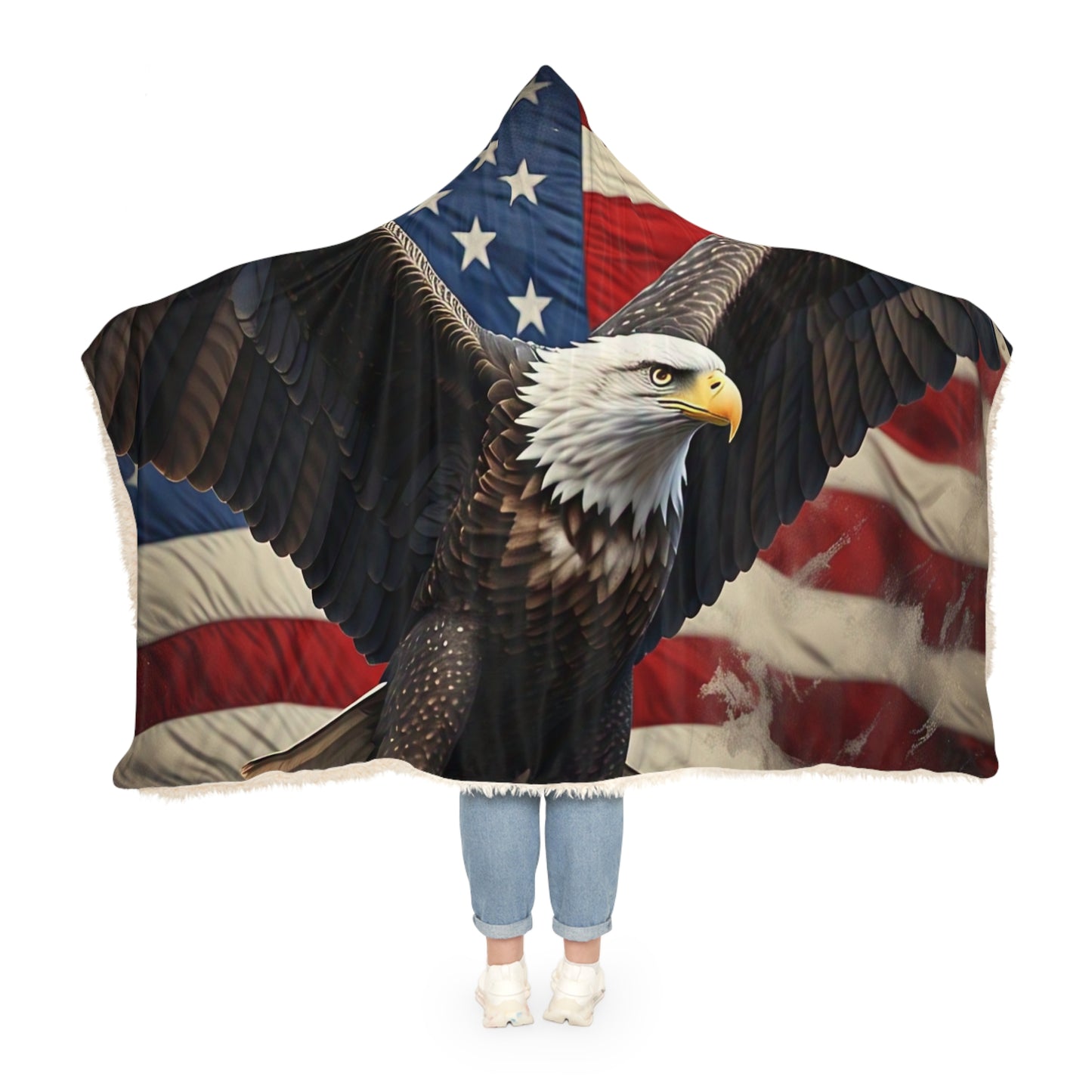 Patriotic Eagles Snuggle Blanket | Cozy Hooded Throw for Adults | USA Flag Design | Perfect for Camping, Outdoor Events, Holidays