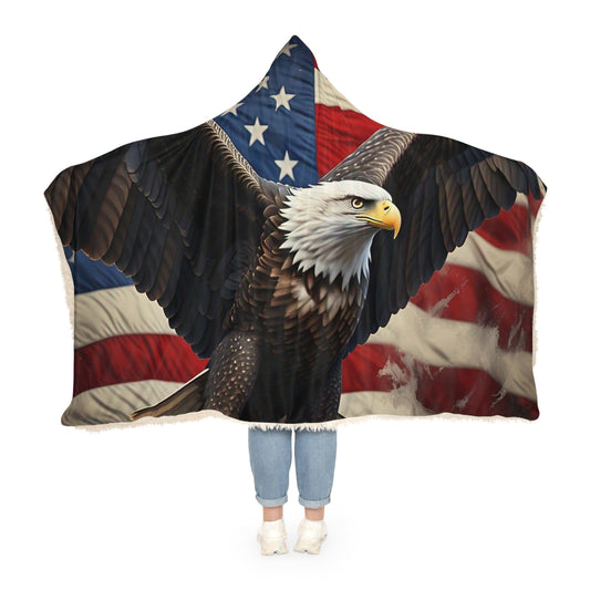 Patriotic Eagles Snuggle Blanket | Cozy Hooded Throw for Adults | USA Flag Design | Perfect for Camping, Outdoor Events, Holidays