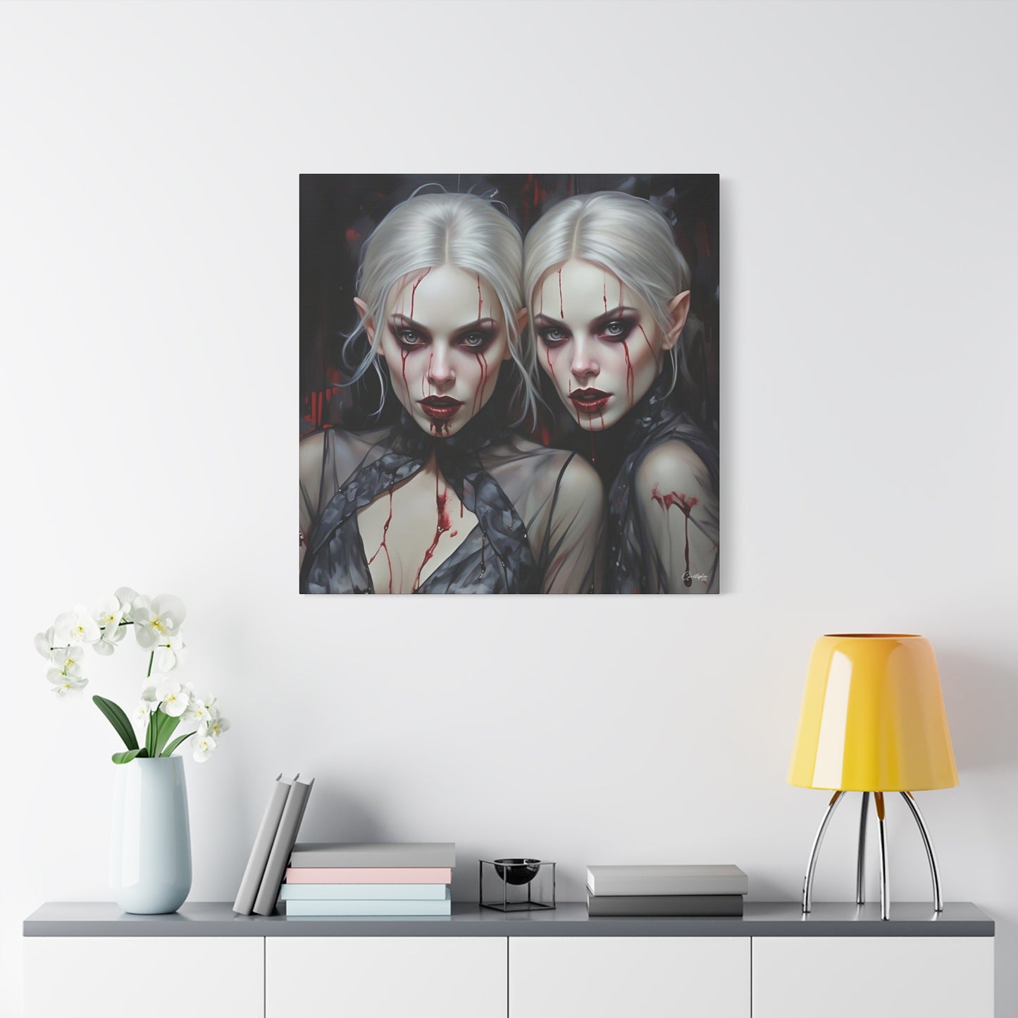 Gothic Canvas Art Print, Dark Fantasy Wall Decor, Horror Art, Halloween Home Decor, Vampire Artwork, Unique Gift for Spooky Season
