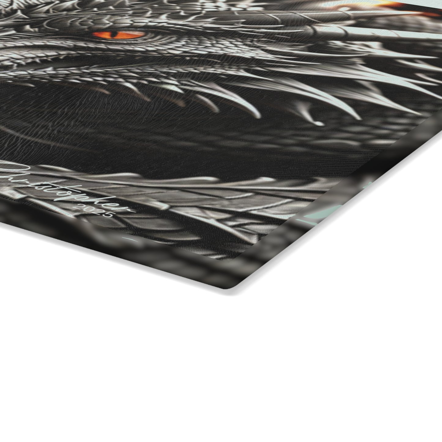 Dragon-Themed Glass Cutting Board, Kitchen Decor, Unique Gift for Chefs, Fantasy Homeware, Gift for Foodies, Dragon Art Cutting Board