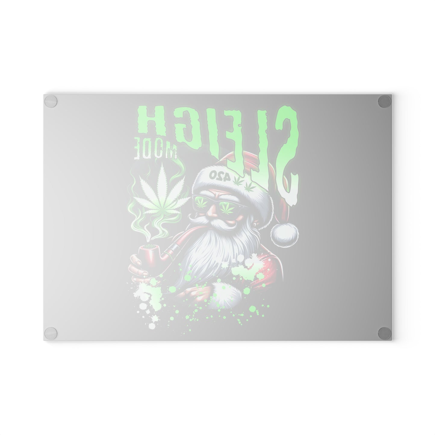 Sleigh Mode Glass Cutting Board | Fun Holiday Kitchen Decor, Unique Gift for Chefs, Christmas, Cannabis Enthusiasts, Holiday Entertaining