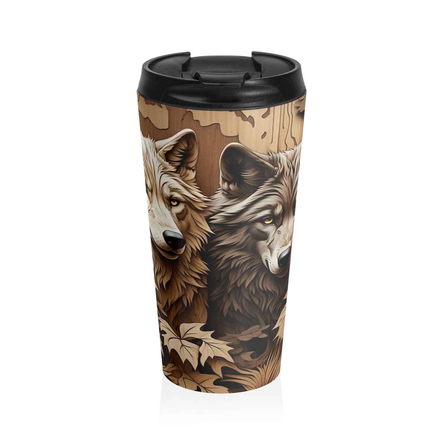 Nature-Inspired Stainless Steel Travel Mug | Wolf Design | Camping Gift | Outdoor Adventure | Eco-Friendly Beverage Container