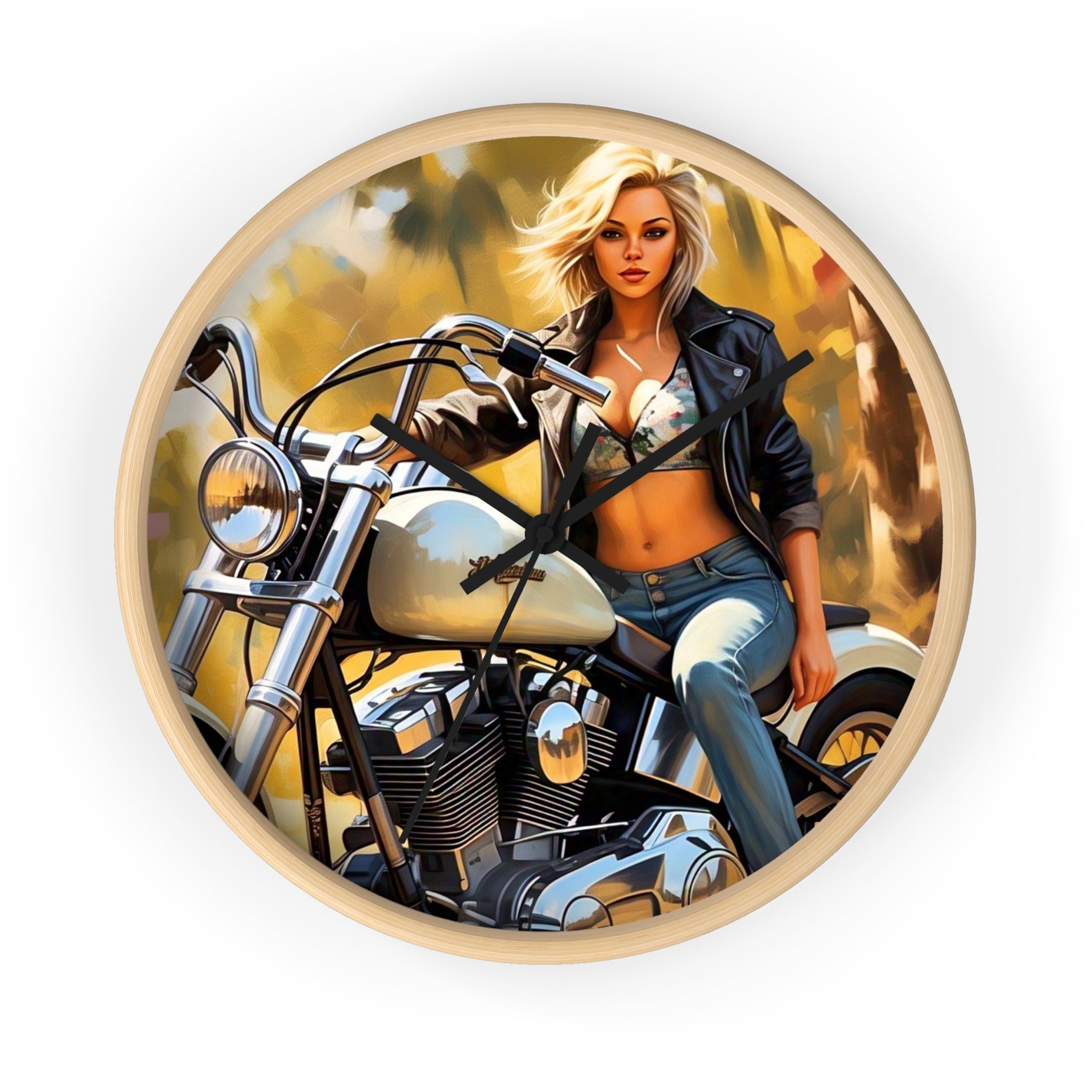 Vintage Biker Girl Wall Clock - Retro Motorcycle Decor, Gift for Bikers, Home Office Decoration, Harley Davidson Style
