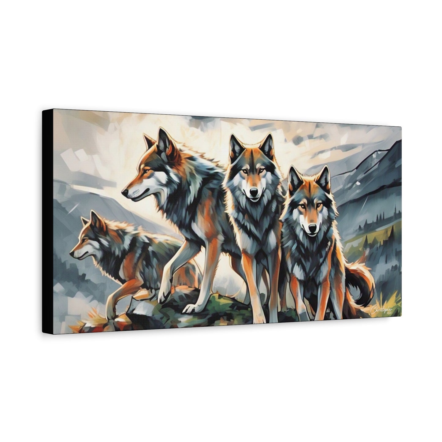 Wolf Family Matte Canvas Art, Home Decor, Animal Lovers Gift, Nature Wall Art, Wildlife Art Print, Outdoor Enthusiasts Decor