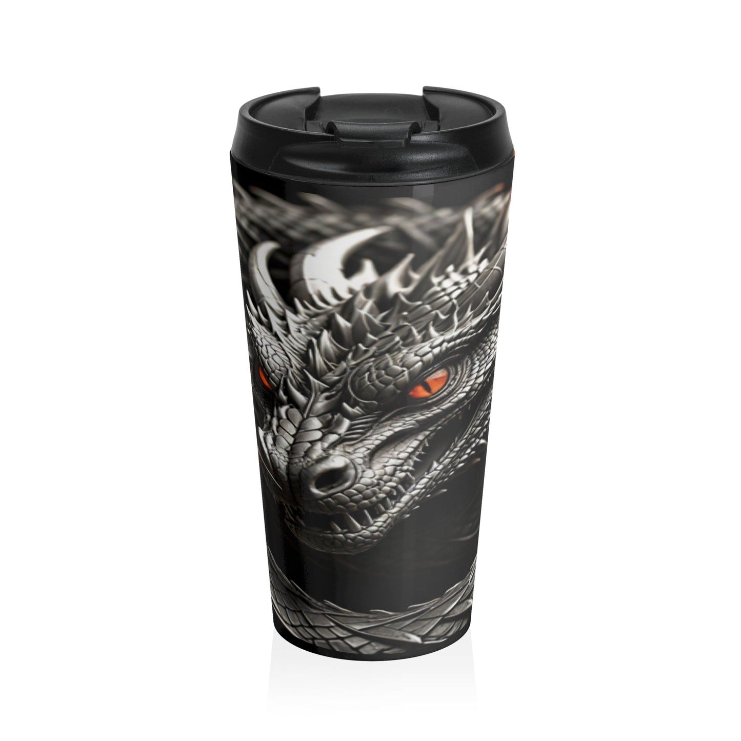 Dragon-Themed Stainless Steel Travel Mug, Perfect Gift for Fantasy Lovers, Unique Coffee Cup for Travel, Adventure Mug, Black Dragon Design