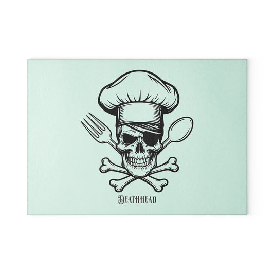 Skull Chef Glass Cutting Board - Edgy Kitchen Decor for Halloween & Culinary Enthusiasts