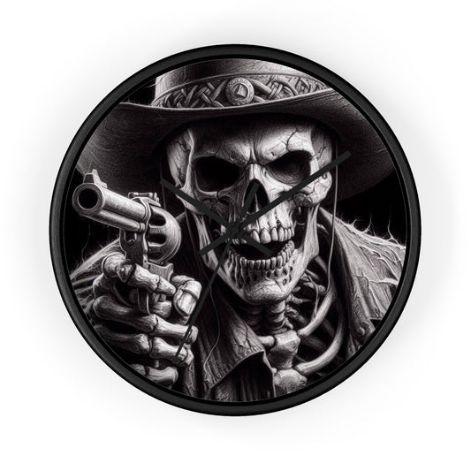 Gothic Skeleton Gunman Wall Clock - Perfect for Halloween, Spooky Decor, Unique Gift, Home Office, Retro Vibe