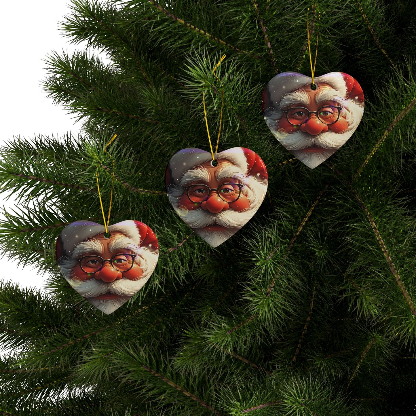 Santa Face Ceramic Ornament — Round Double-Sided Christmas Tree Decor (Personalizable, Pack Options)