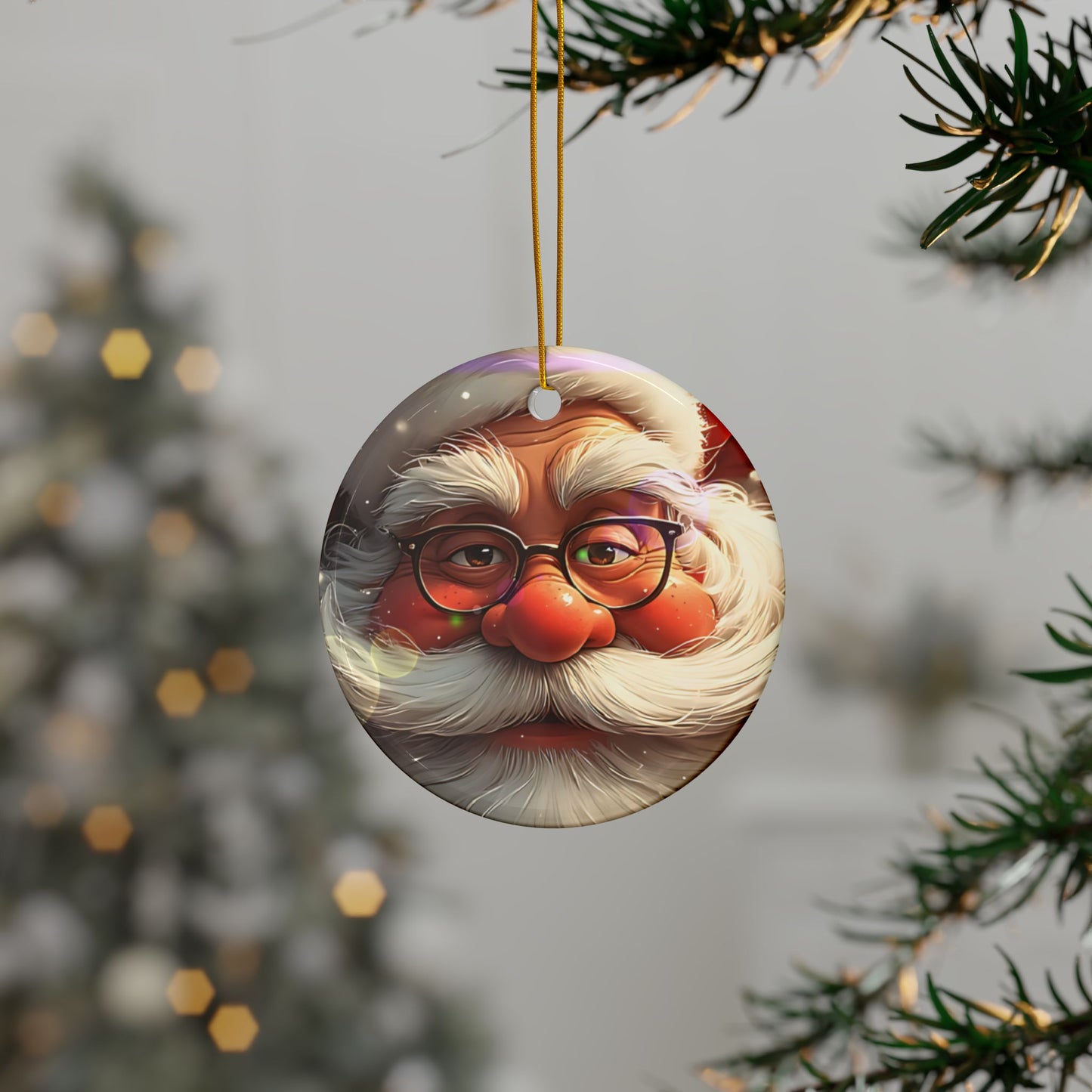 Santa Face Ceramic Ornament — Round Double-Sided Christmas Tree Decor (Personalizable, Pack Options)