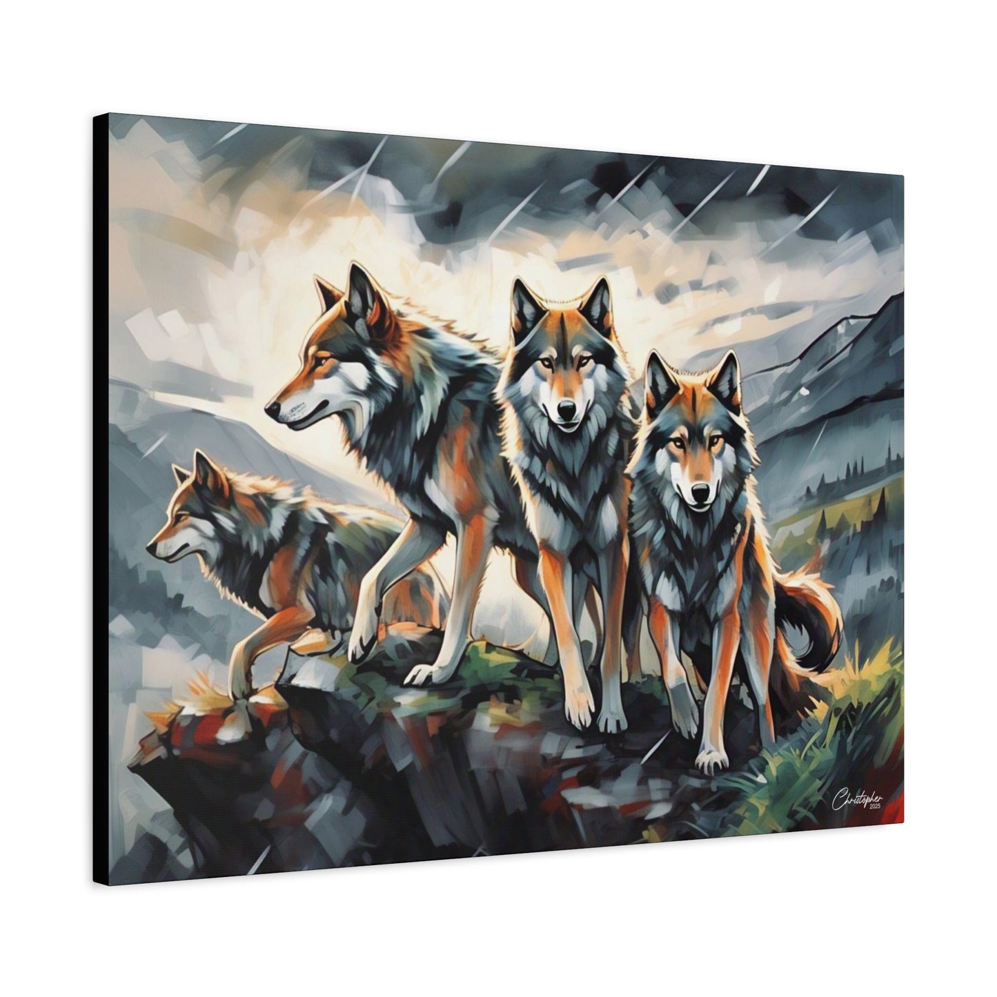 Wolf Family Matte Canvas Art, Home Decor, Animal Lovers Gift, Nature Wall Art, Wildlife Art Print, Outdoor Enthusiasts Decor