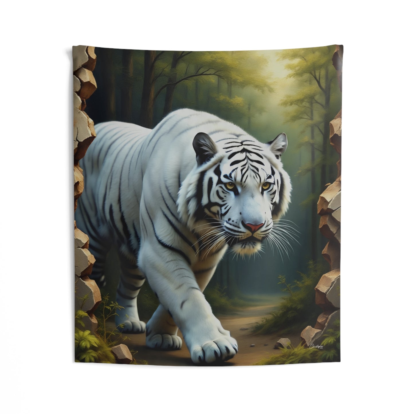 Majestic White Tiger Tapestry - Boho Wall Art, Nature Decor, Home Aesthetic, Gift for Animal Lovers, Living Room Wall Hanging, Jungle Theme