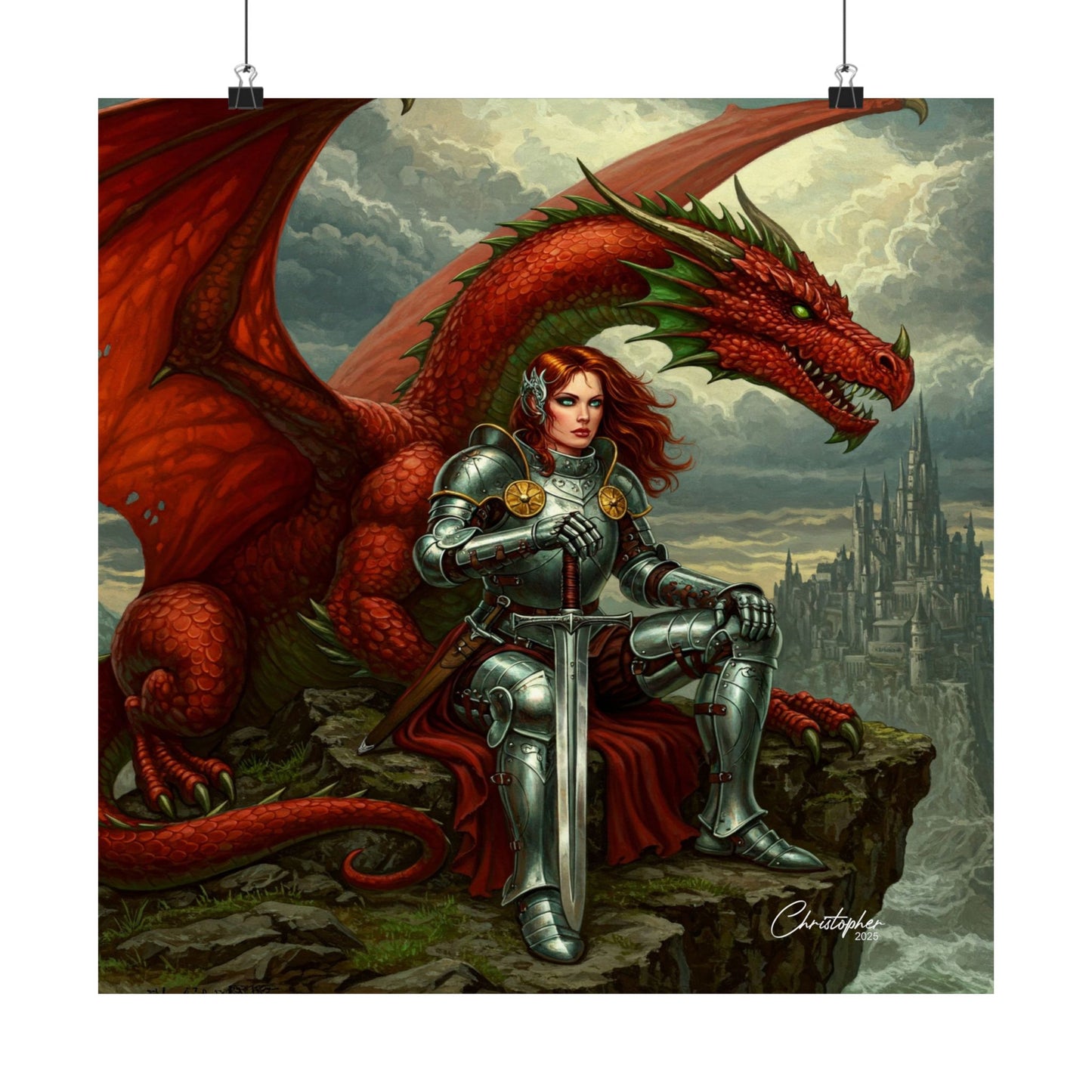 Fantasy Dragon Art Print, Horizontal Matte Poster, Fantasy Home Decor, Medieval Wall Art, Gift for Fantasy Lovers