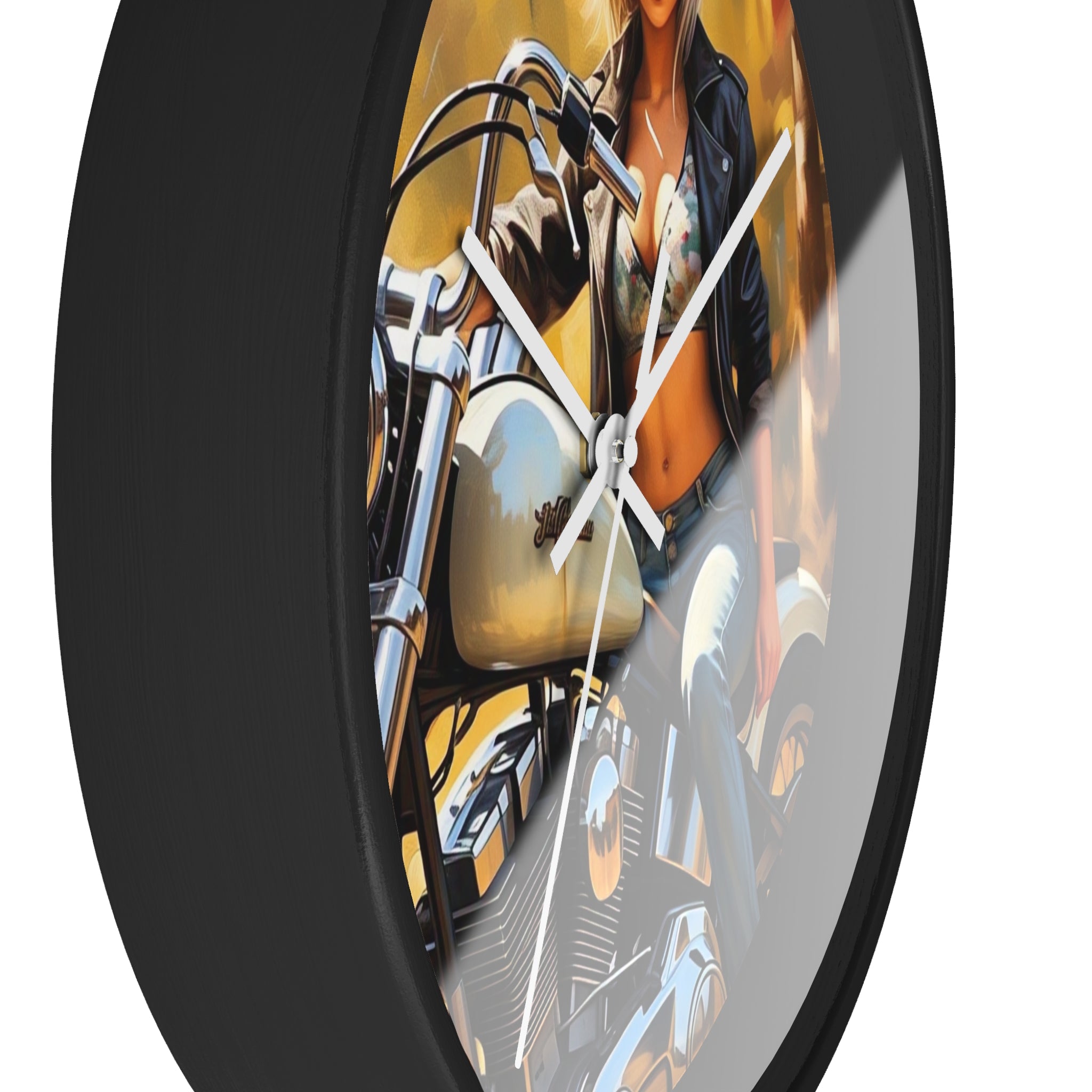 Vintage Biker Girl Wall Clock - Retro Motorcycle Decor, Gift for Bikers, Home Office Decoration, Harley Davidson Style