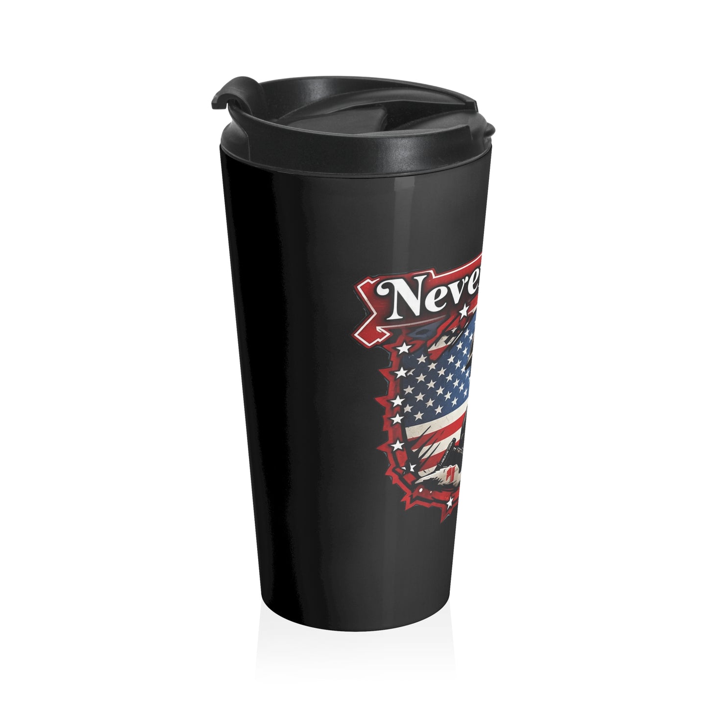 Patriotic Stainless Steel Travel Mug - Never Forget, Gift for Veterans, Coffee Lover, Travel Accessory, Memorial Day, Independence Day