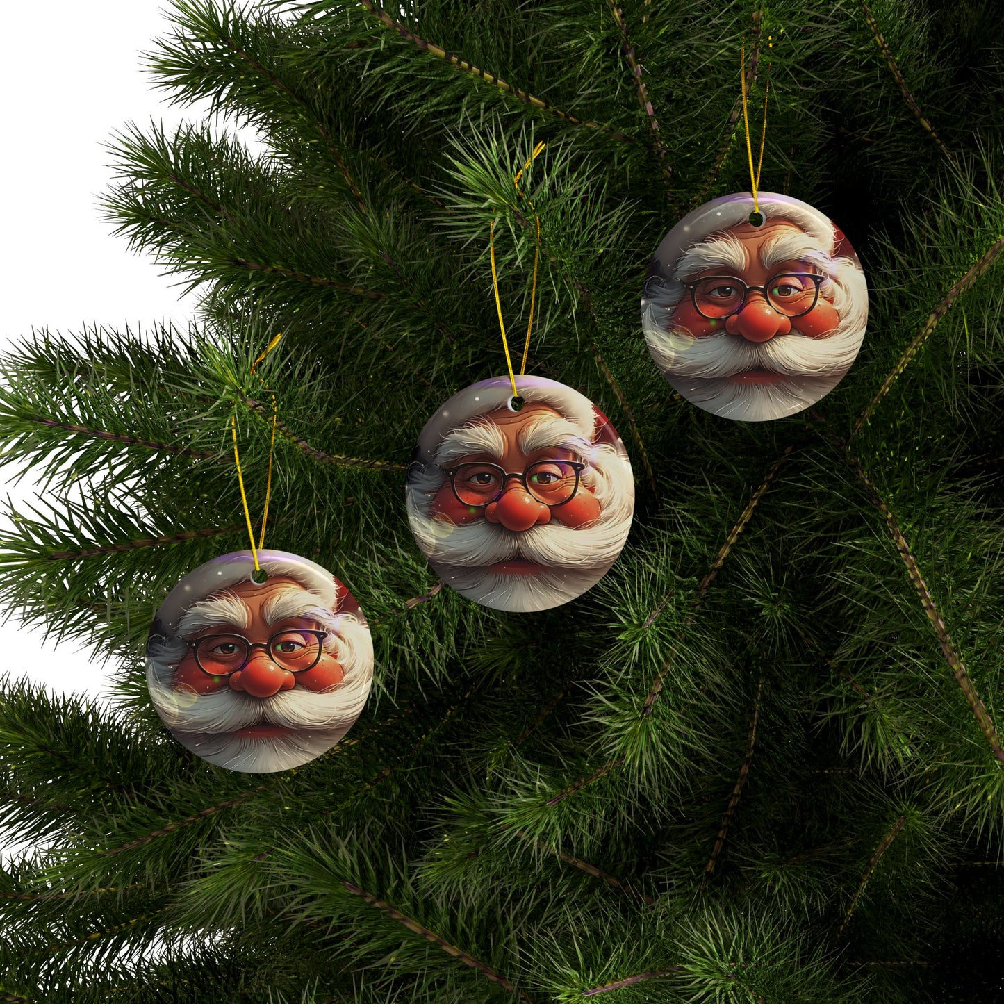 Santa Face Ceramic Ornament — Round Double-Sided Christmas Tree Decor (Personalizable, Pack Options)