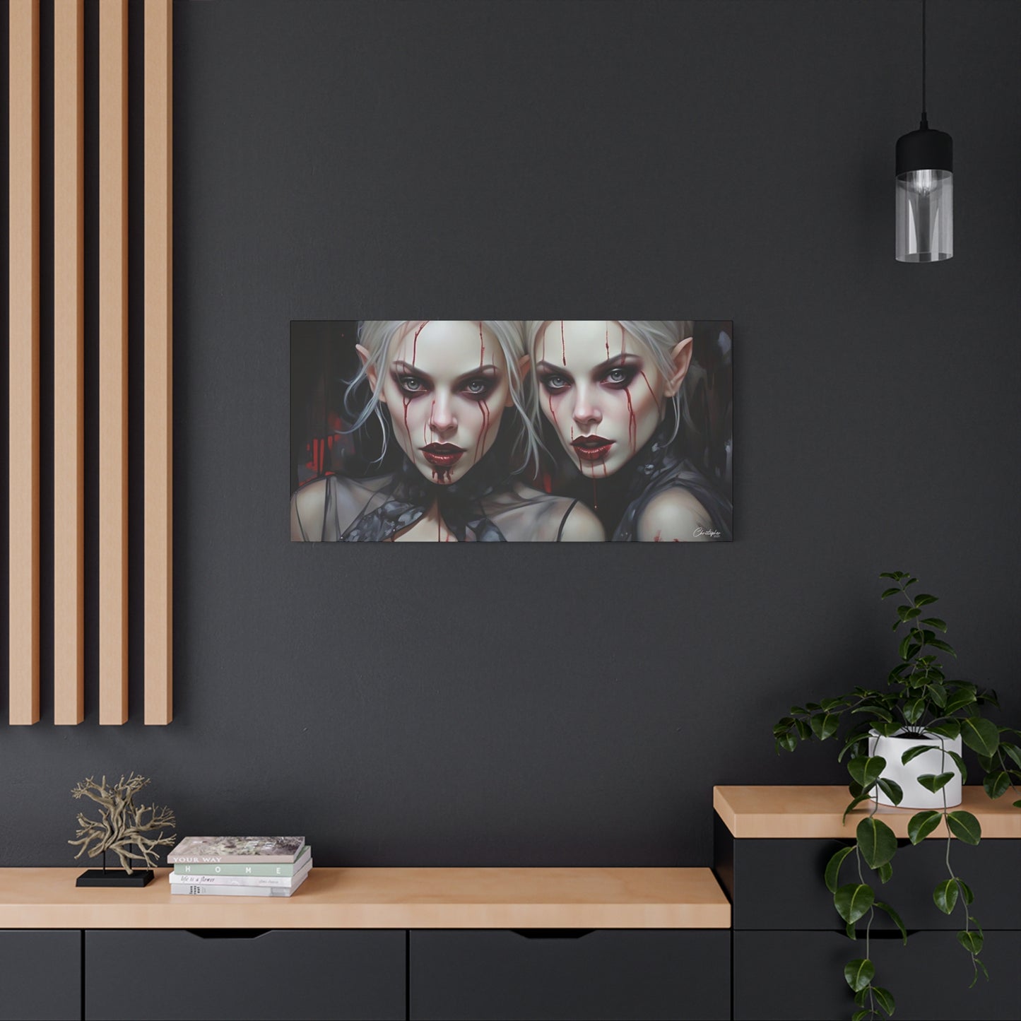 Gothic Canvas Art Print, Dark Fantasy Wall Decor, Horror Art, Halloween Home Decor, Vampire Artwork, Unique Gift for Spooky Season