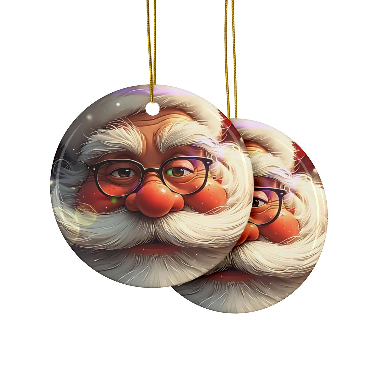 Santa Face Ceramic Ornament — Round Double-Sided Christmas Tree Decor (Personalizable, Pack Options)