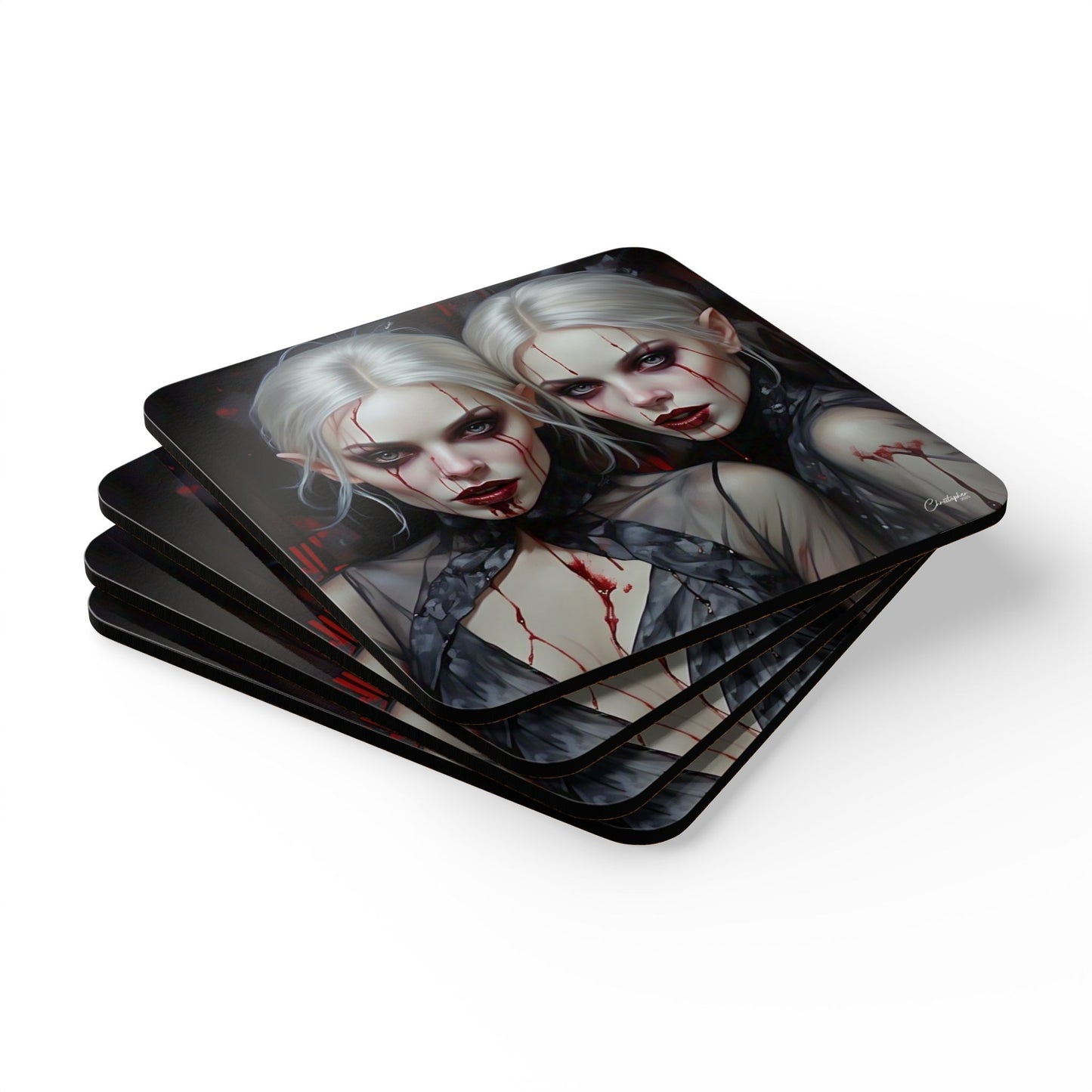 Gothic Art Coaster Set - Dark Fantasy Decor, Home Accessories, Halloween Gift, Tableware, Unique Drinkware