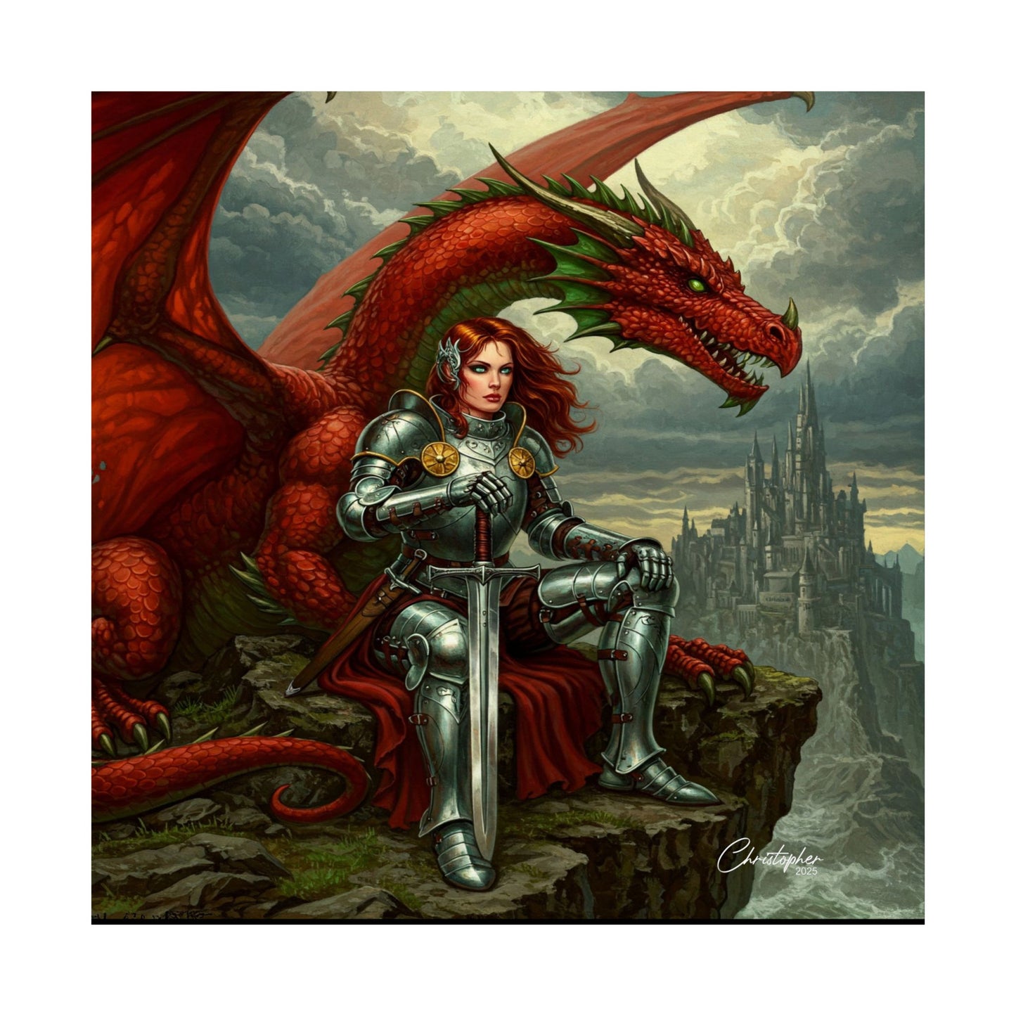 Fantasy Dragon Art Print, Horizontal Matte Poster, Fantasy Home Decor, Medieval Wall Art, Gift for Fantasy Lovers