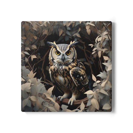 Owl Design Ceramic Coaster, Nature Lover Gift, Rustic Home Decor, Wildlife Coaster Set, Owl Lover Present, Animal Themed Gift