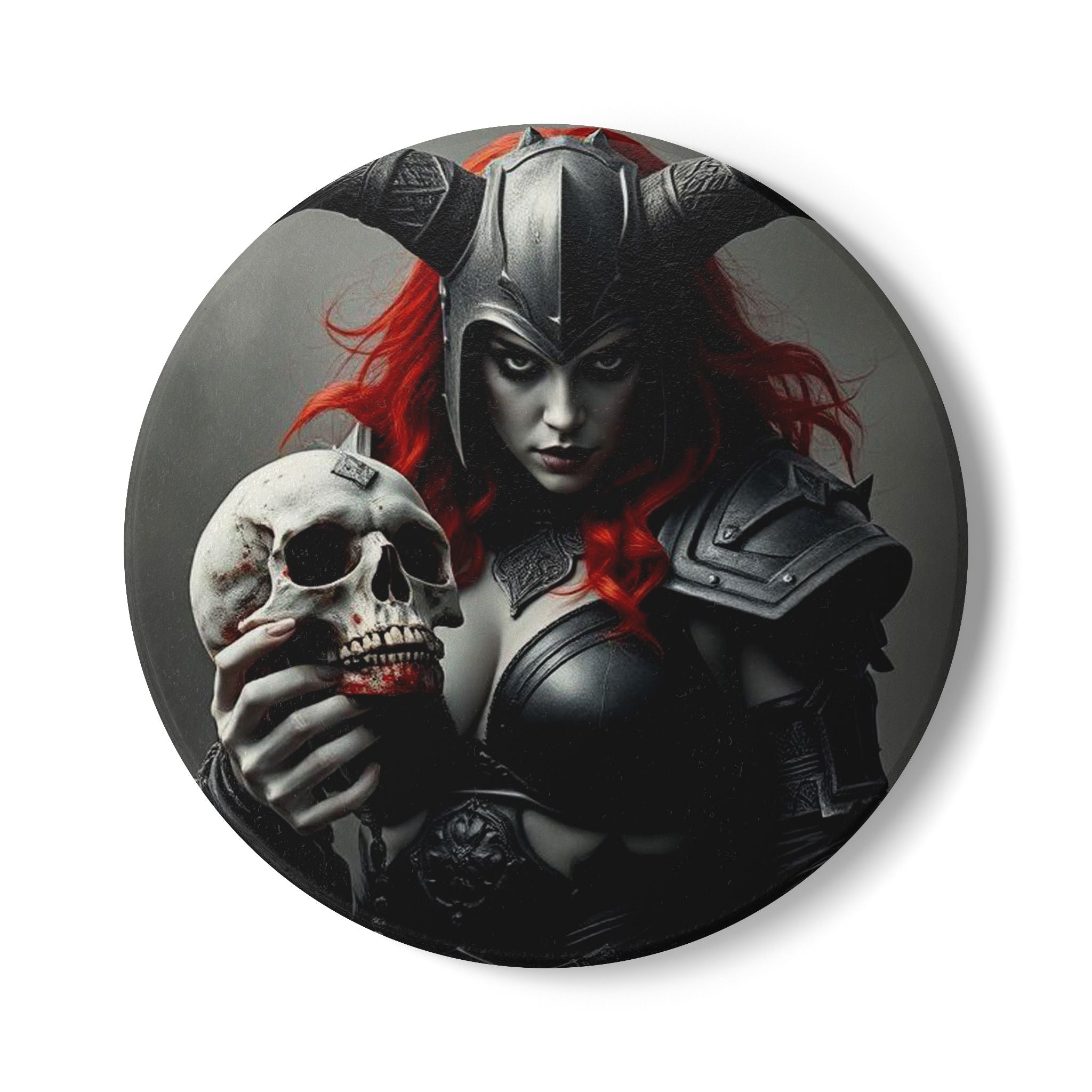 Gothic Skull Warrior Ceramic Coaster - Perfect for Halloween & Home Decor