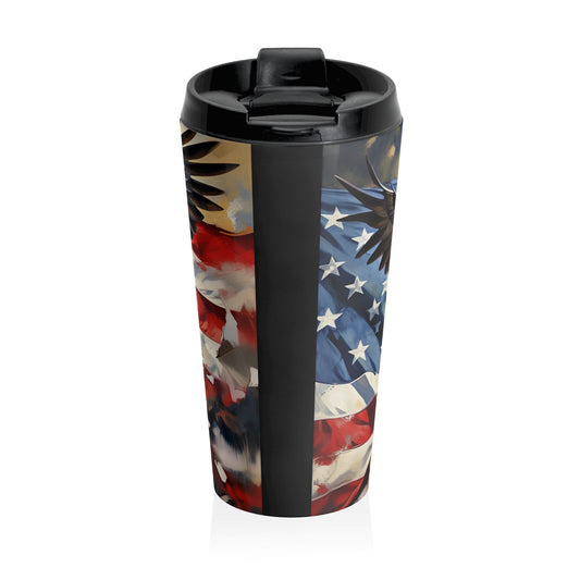 Patriotic Stainless Steel Travel Mug with Eagle Design, American Flag Mug, Travel Cup, Unique Gift for Veterans, Fourth of July