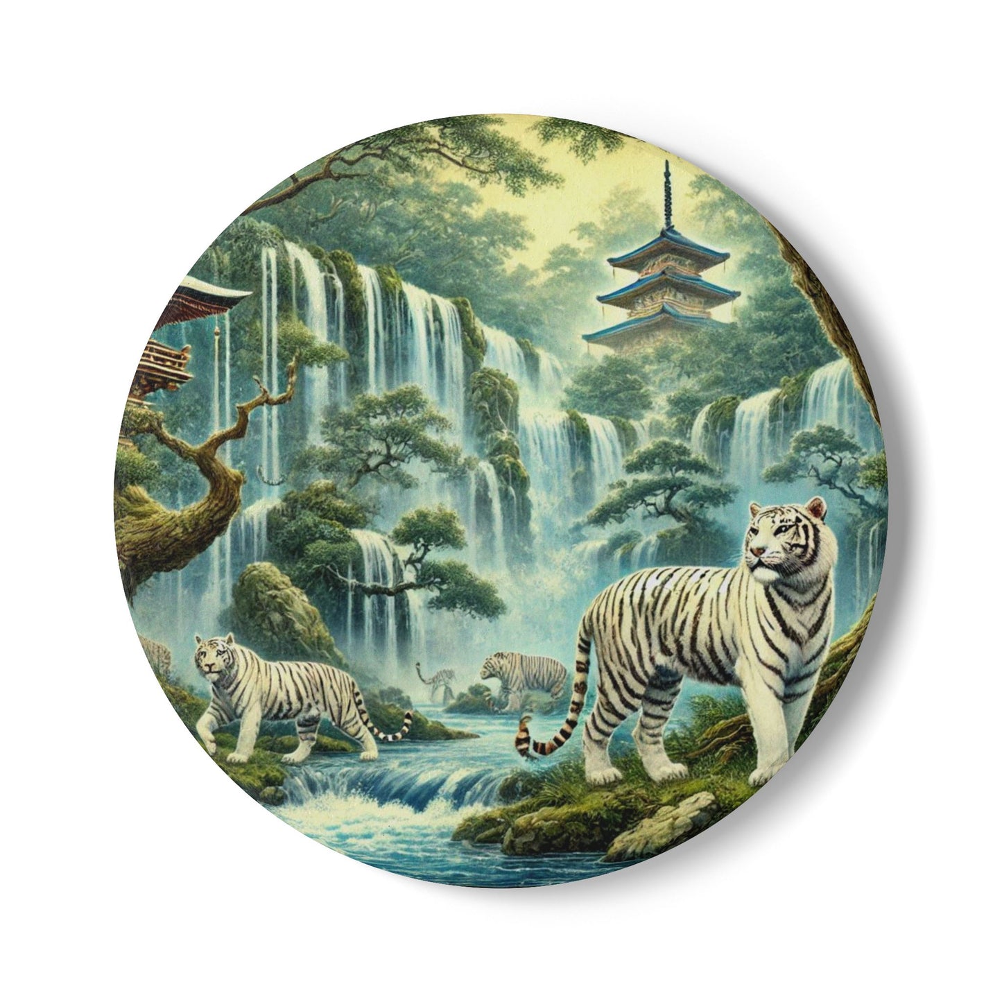 Serene Tiger Ceramic Coaster Set, Animal Decor, Nature Lover Gift, Home Bar Accessories, Unique Drinkware