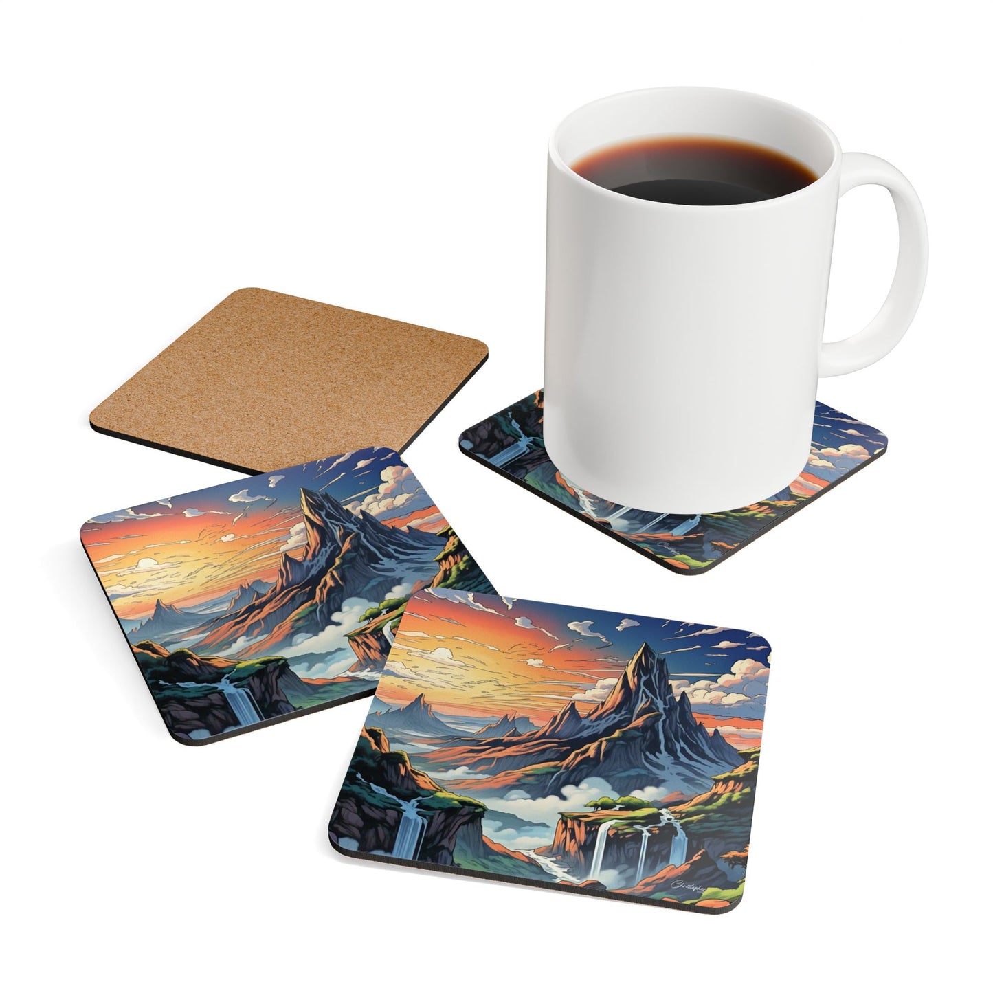 Mountain Sunset Cork Coaster Set | Rustic Home Decor, Eco-Friendly Drink Coasters, Nature Lover Gift, Housewarming Gift, Kitchen Accessories