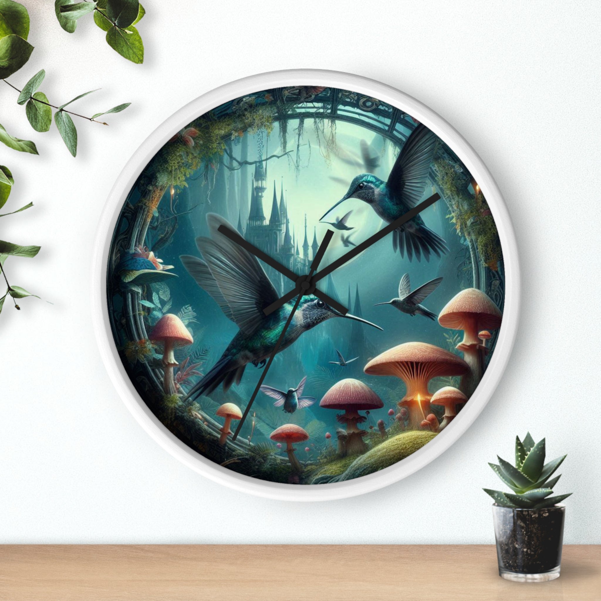 Whimsical Hummingbird Wall Clock - Enchanted Forest Decor, Home Office, Gift for Nature Lovers, Vintage Art, Unique Timepiece