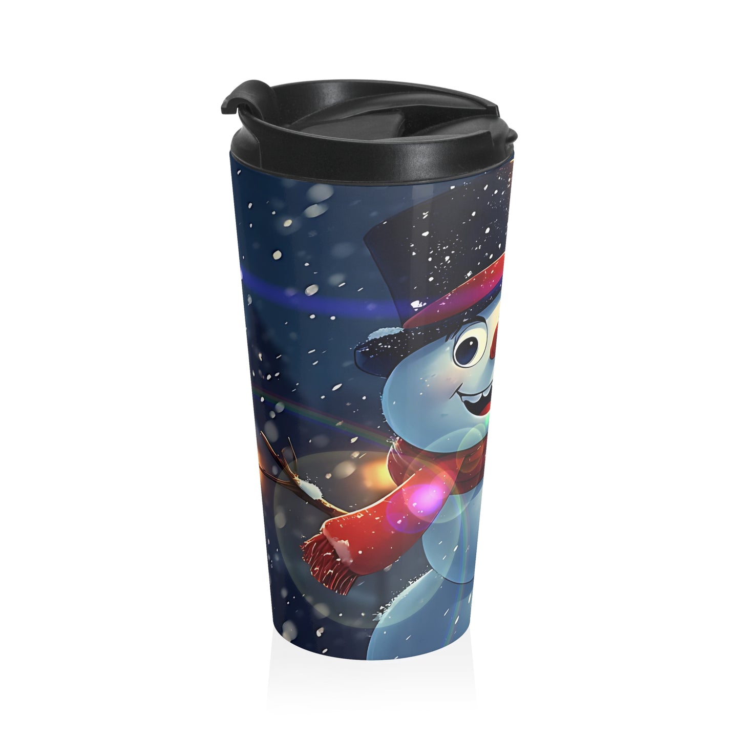 Festive (christmas selfies) Stainless Steel Travel Mug with Snowman & Winter Scene