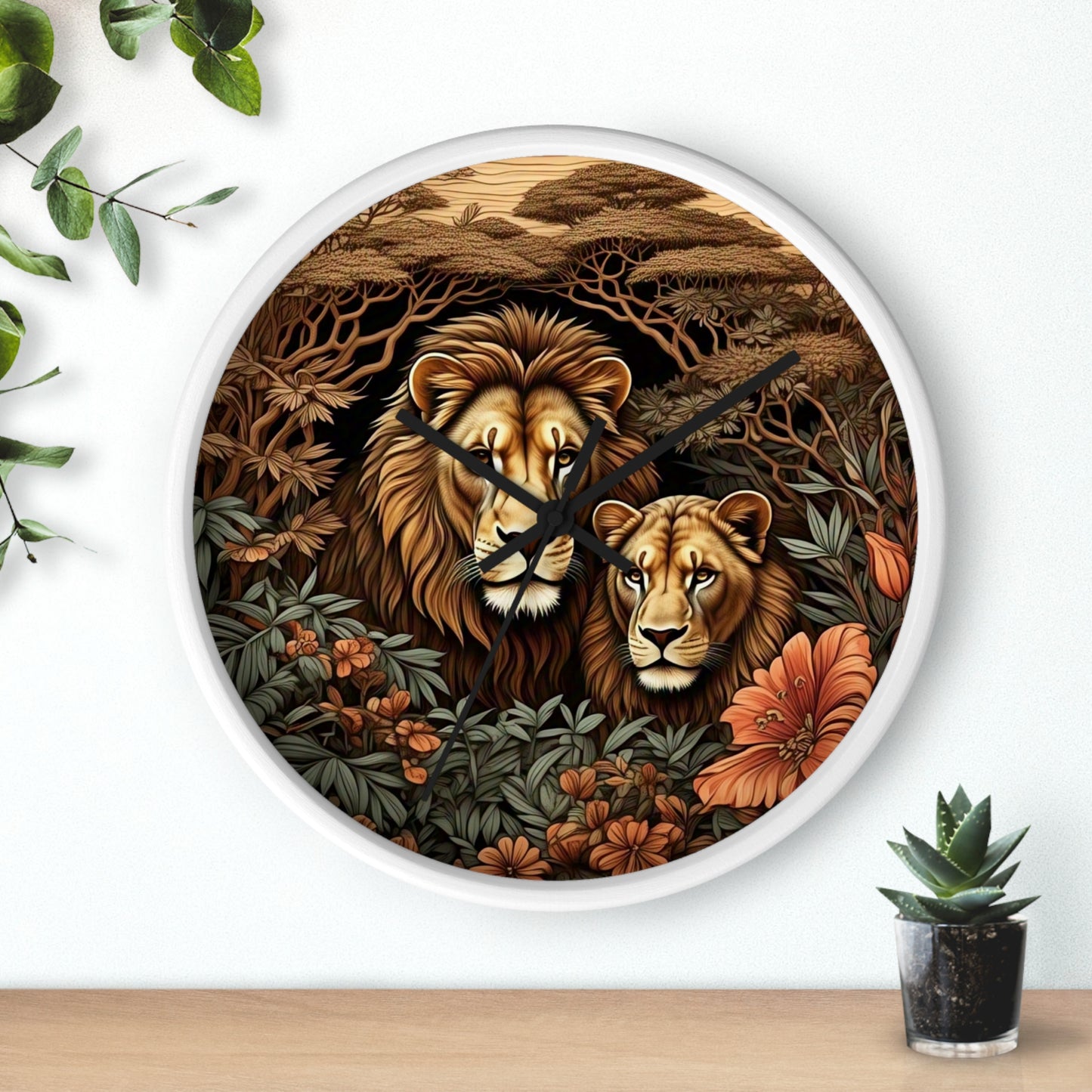 Lion Couple Wall Clock - Roaring Wildlife Decor for Animal Lovers, Modern Home, Unique Gift, Nature Vibes