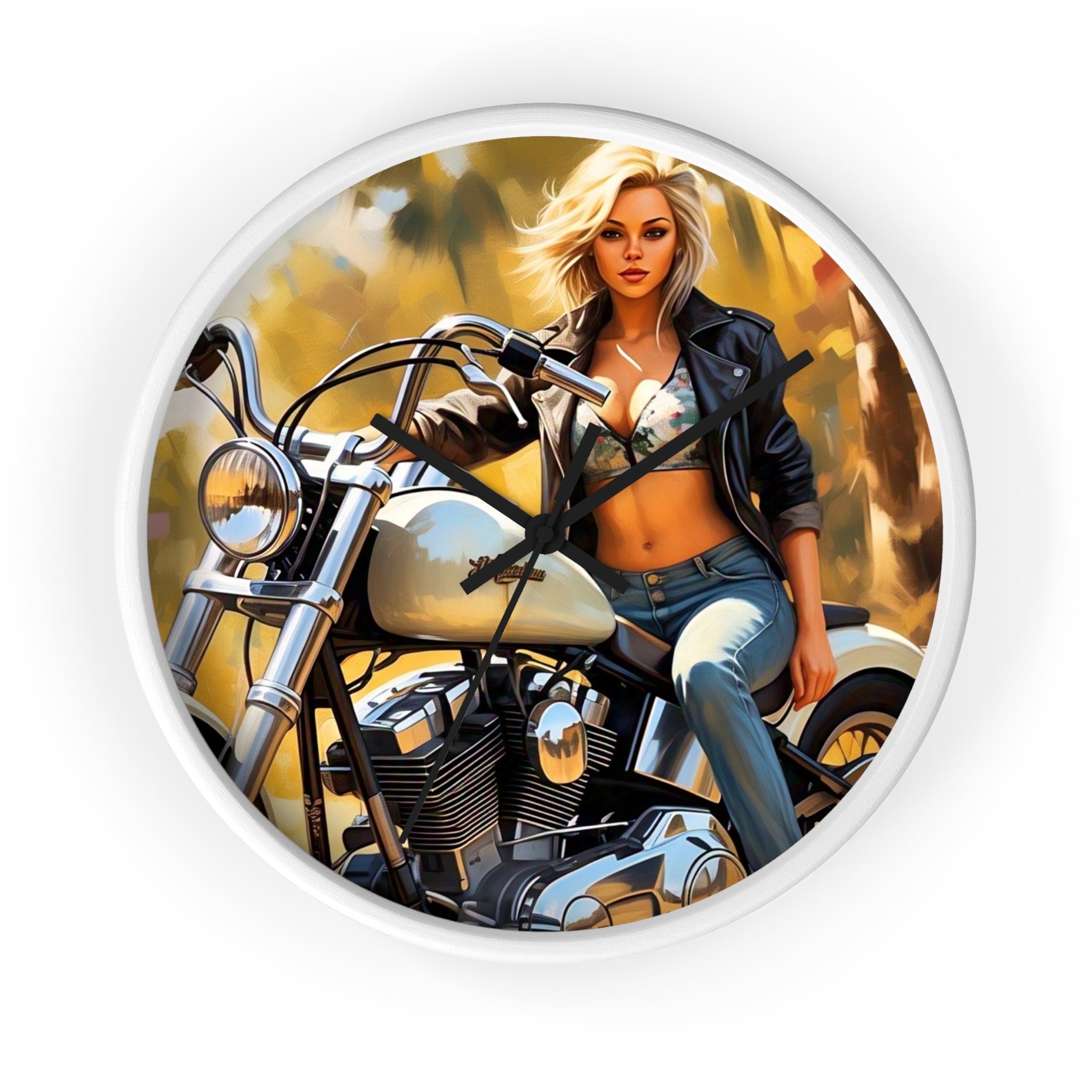 Vintage Biker Girl Wall Clock - Retro Motorcycle Decor, Gift for Bikers, Home Office Decoration, Harley Davidson Style
