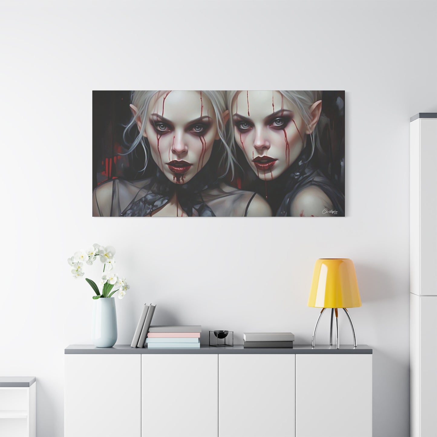 Gothic Canvas Art Print, Dark Fantasy Wall Decor, Horror Art, Halloween Home Decor, Vampire Artwork, Unique Gift for Spooky Season