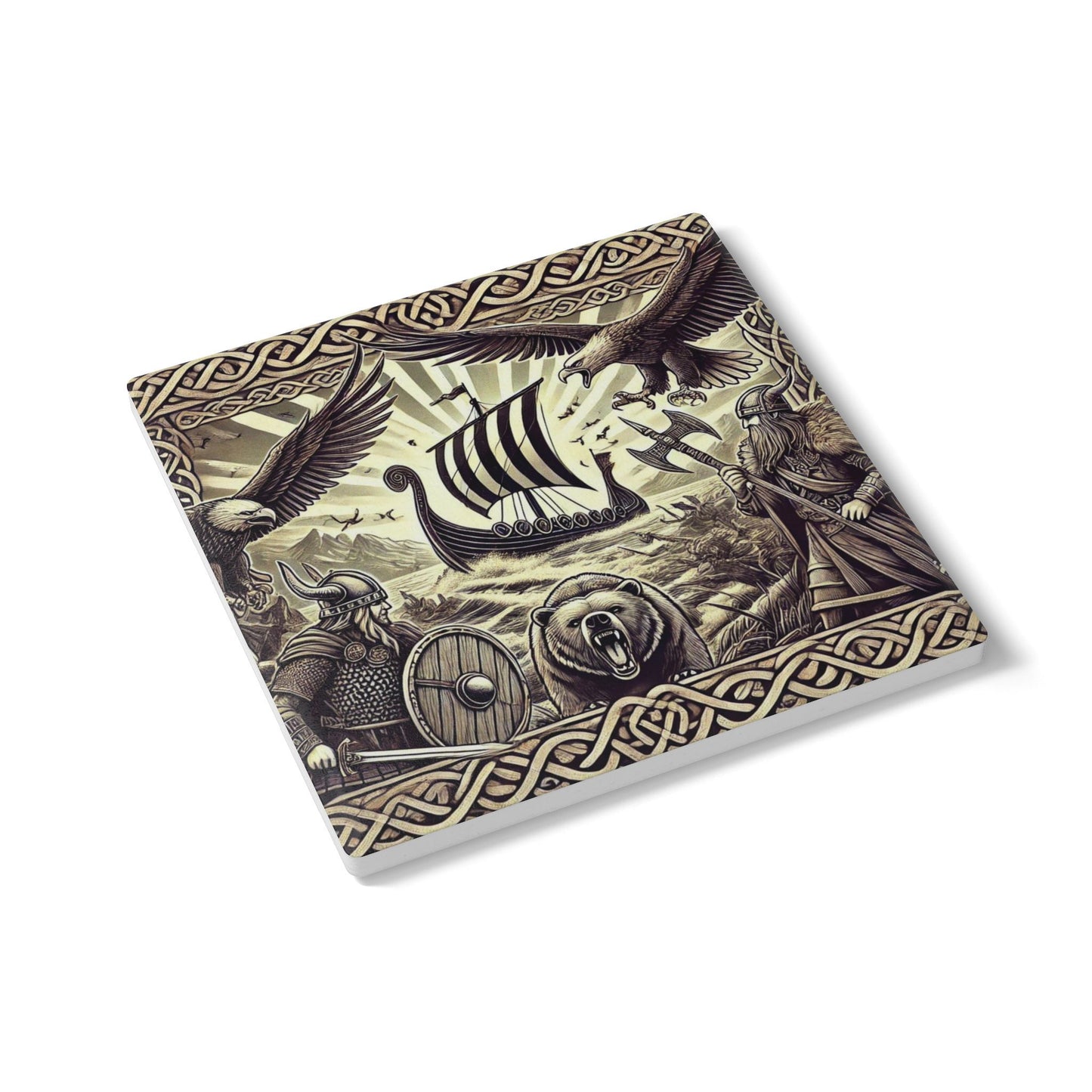 Norse Mythology Ceramic Coaster - Viking Art Decor, Rustic Drinkware, Gift for Men, Housewarming, Unique Bar Accessory