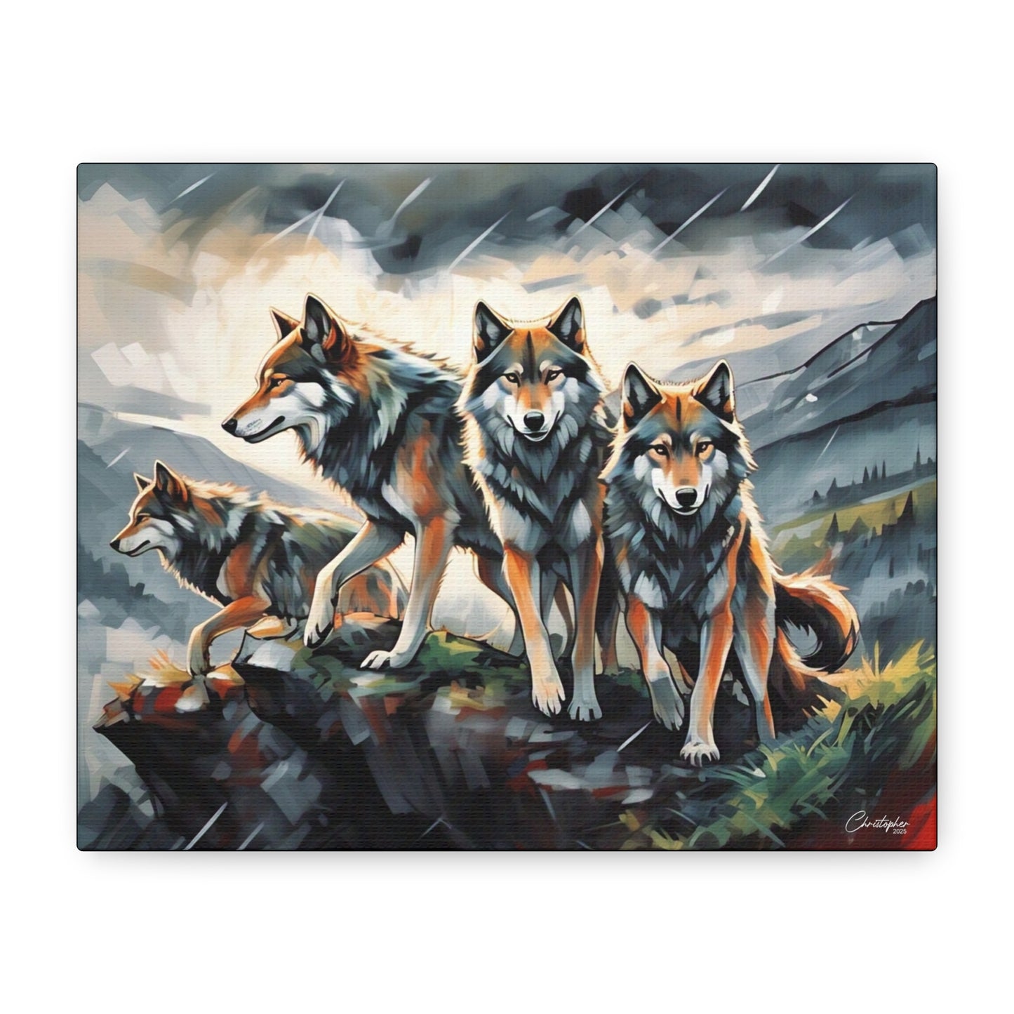 Wolf Family Matte Canvas Art, Home Decor, Animal Lovers Gift, Nature Wall Art, Wildlife Art Print, Outdoor Enthusiasts Decor