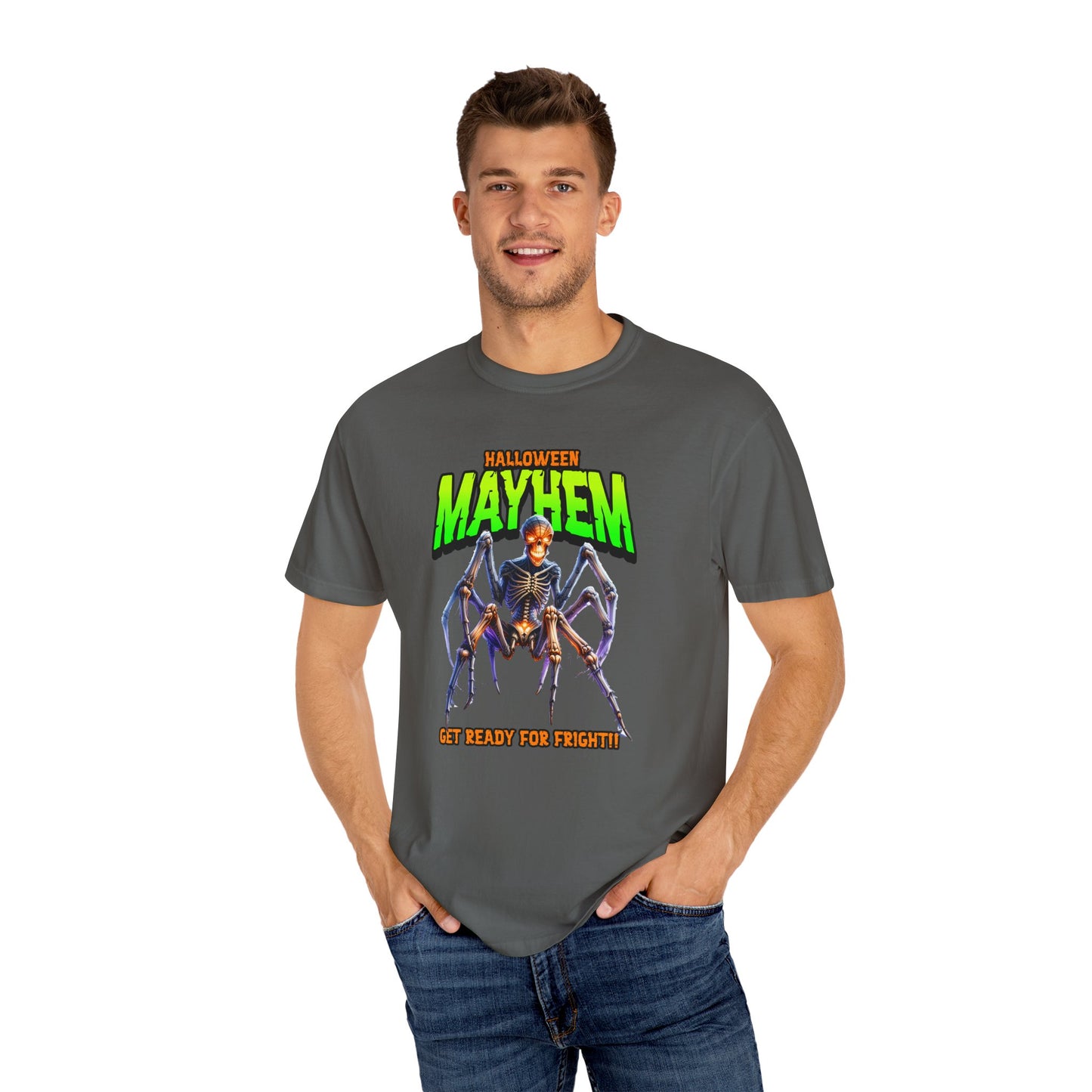 Halloween Mayhem Unisex T-Shirt, Spooky Tee for Men & Women, Perfect for Halloween Parties, Trick or Treat, Eerie Vibes, Unique Costume