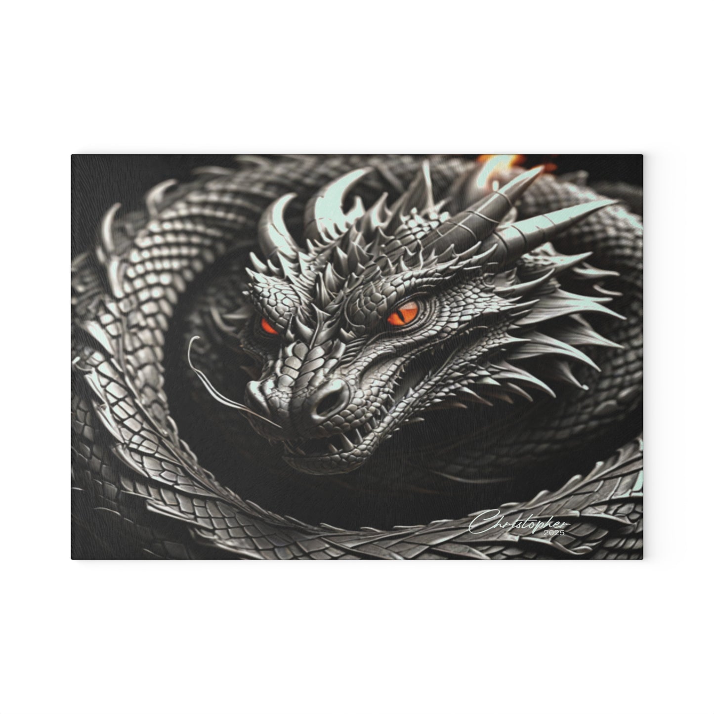 Dragon-Themed Glass Cutting Board, Kitchen Decor, Unique Gift for Chefs, Fantasy Homeware, Gift for Foodies, Dragon Art Cutting Board