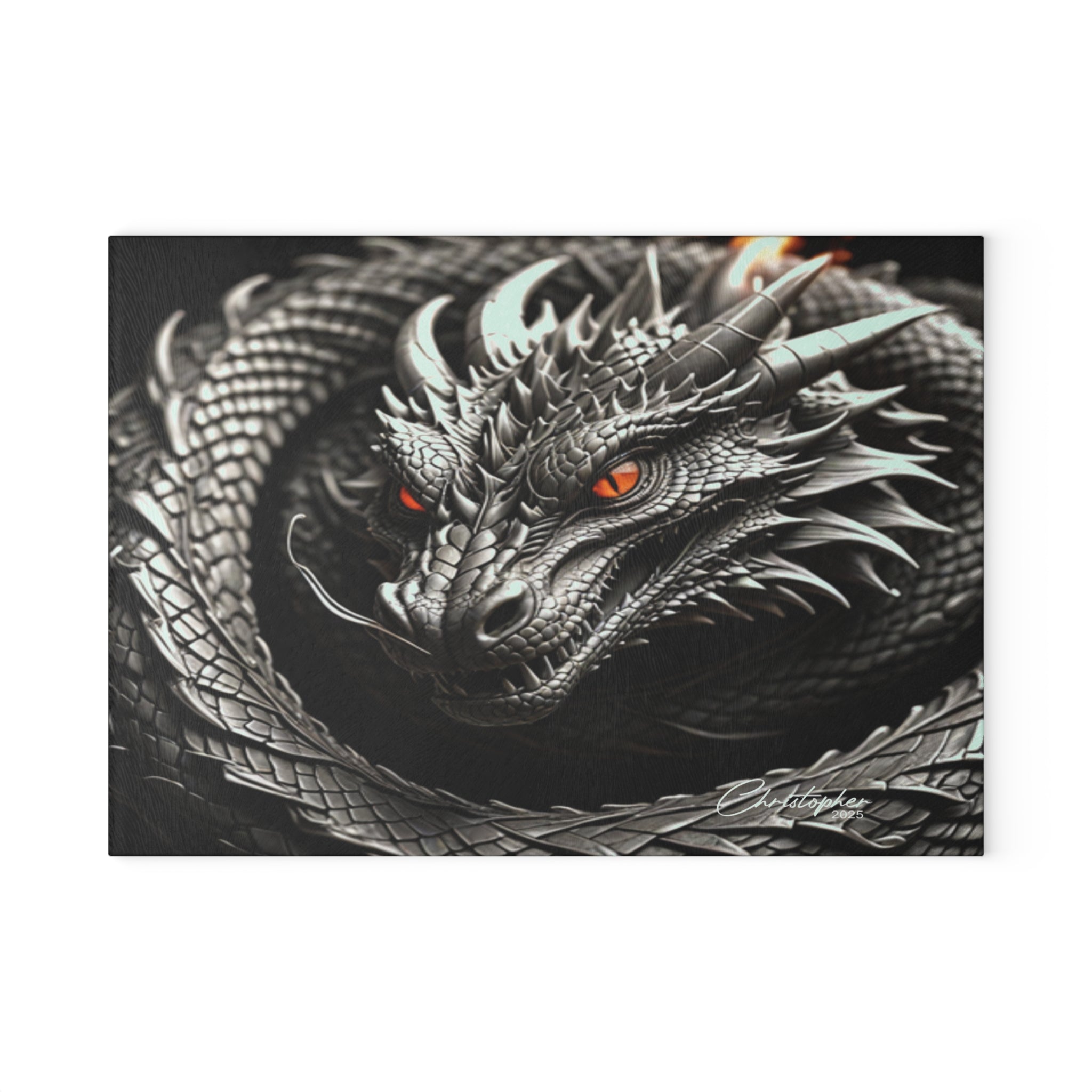 Dragon-Themed Glass Cutting Board, Kitchen Decor, Unique Gift for Chefs, Fantasy Homeware, Gift for Foodies, Dragon Art Cutting Board