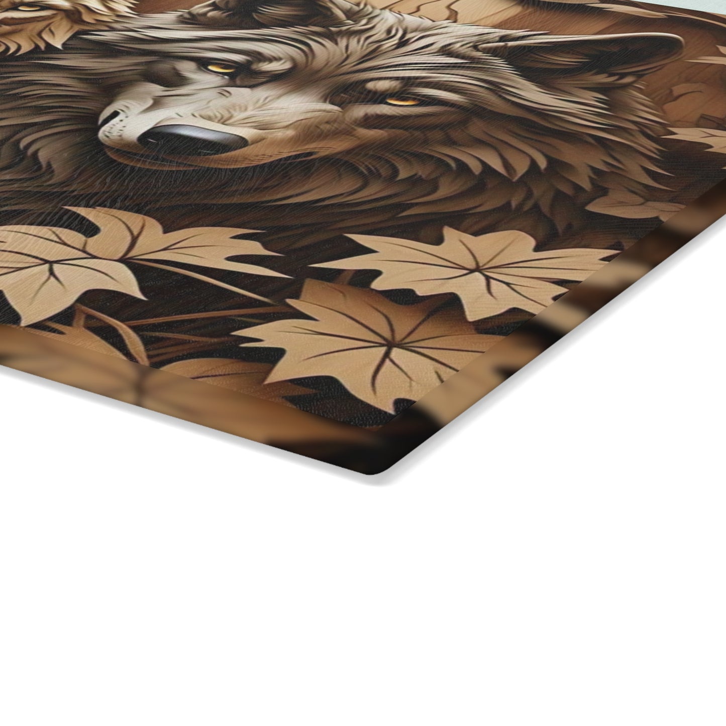 Wolf Family Glass Cutting Board, Kitchen Decor, Rustic Chopping Board, Gift for Nature Lovers, Wildlife Art, Home Cooking